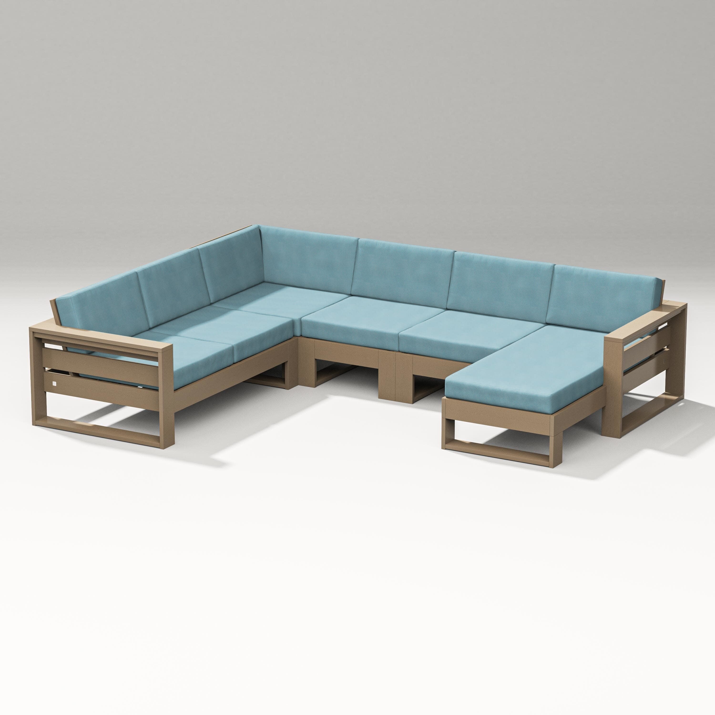 Latitude Corner Sectional with Right Chaise in Vintage Sahara / Lattice Sky Blue