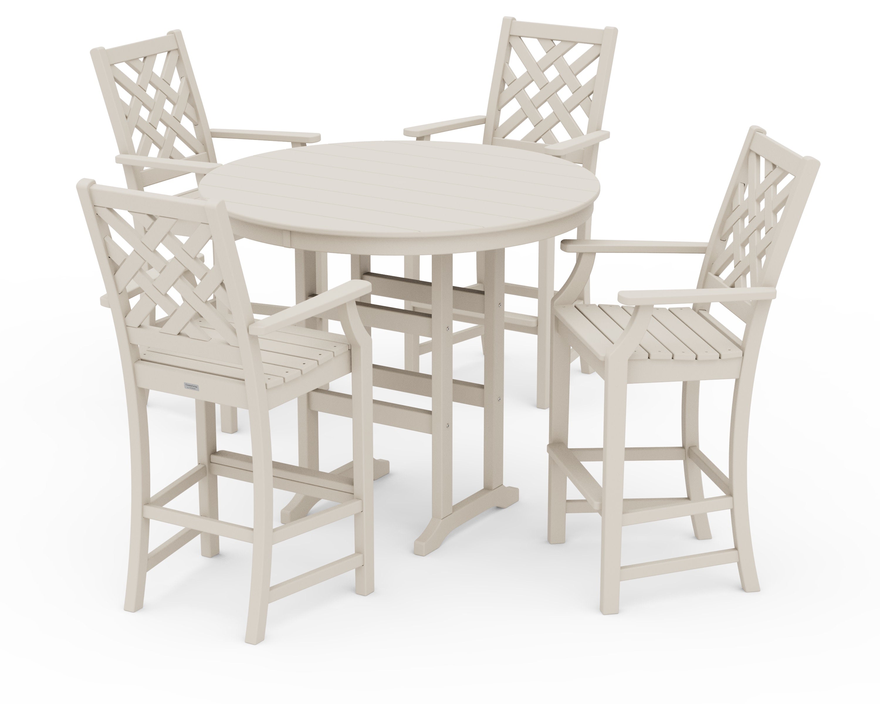 Wovendale 5-Piece Round Farmhouse Bar Set in Sand