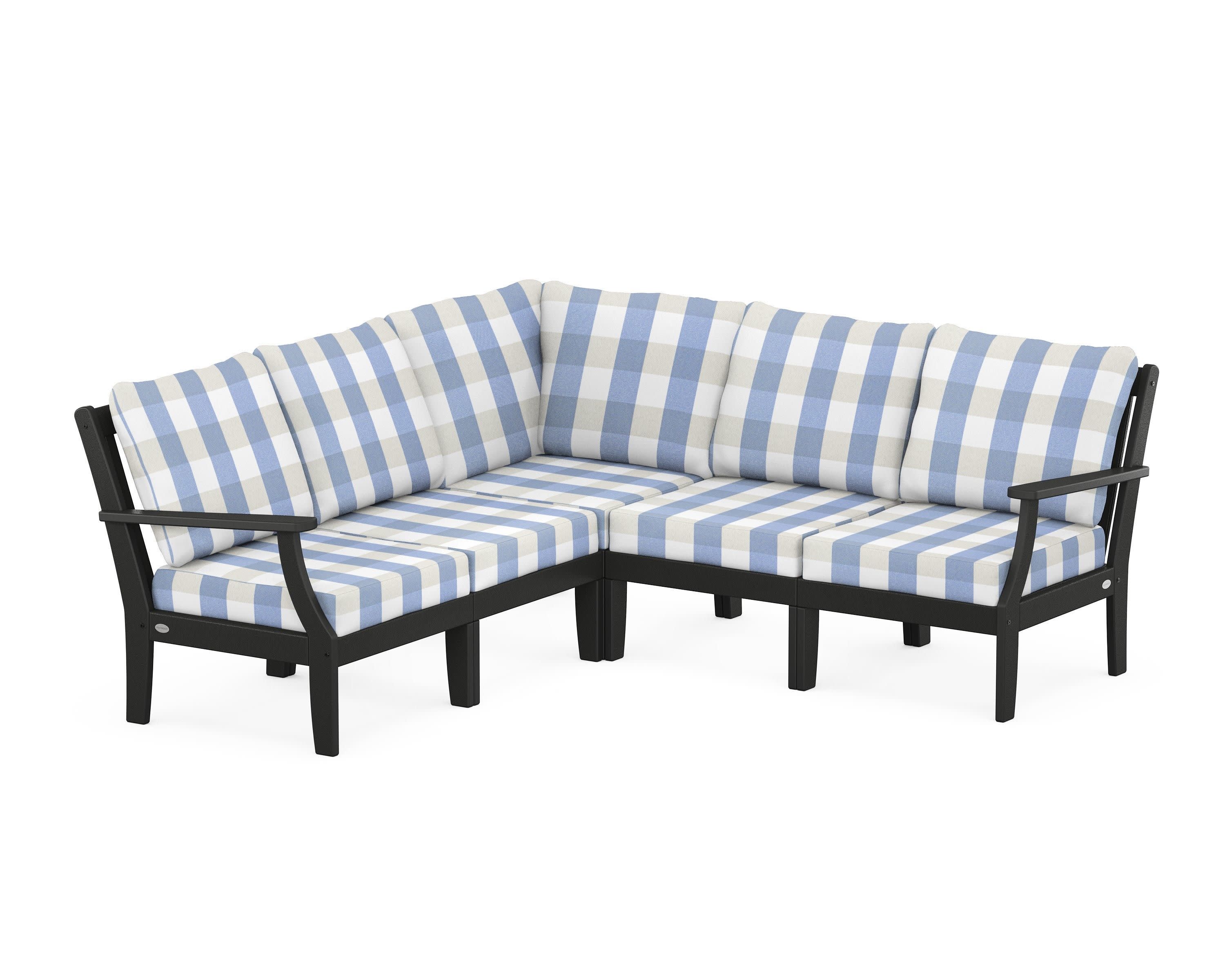 Braxton Modular 5-Piece Deep Seating Set in Black / Buffalo Plaid Sky Blue