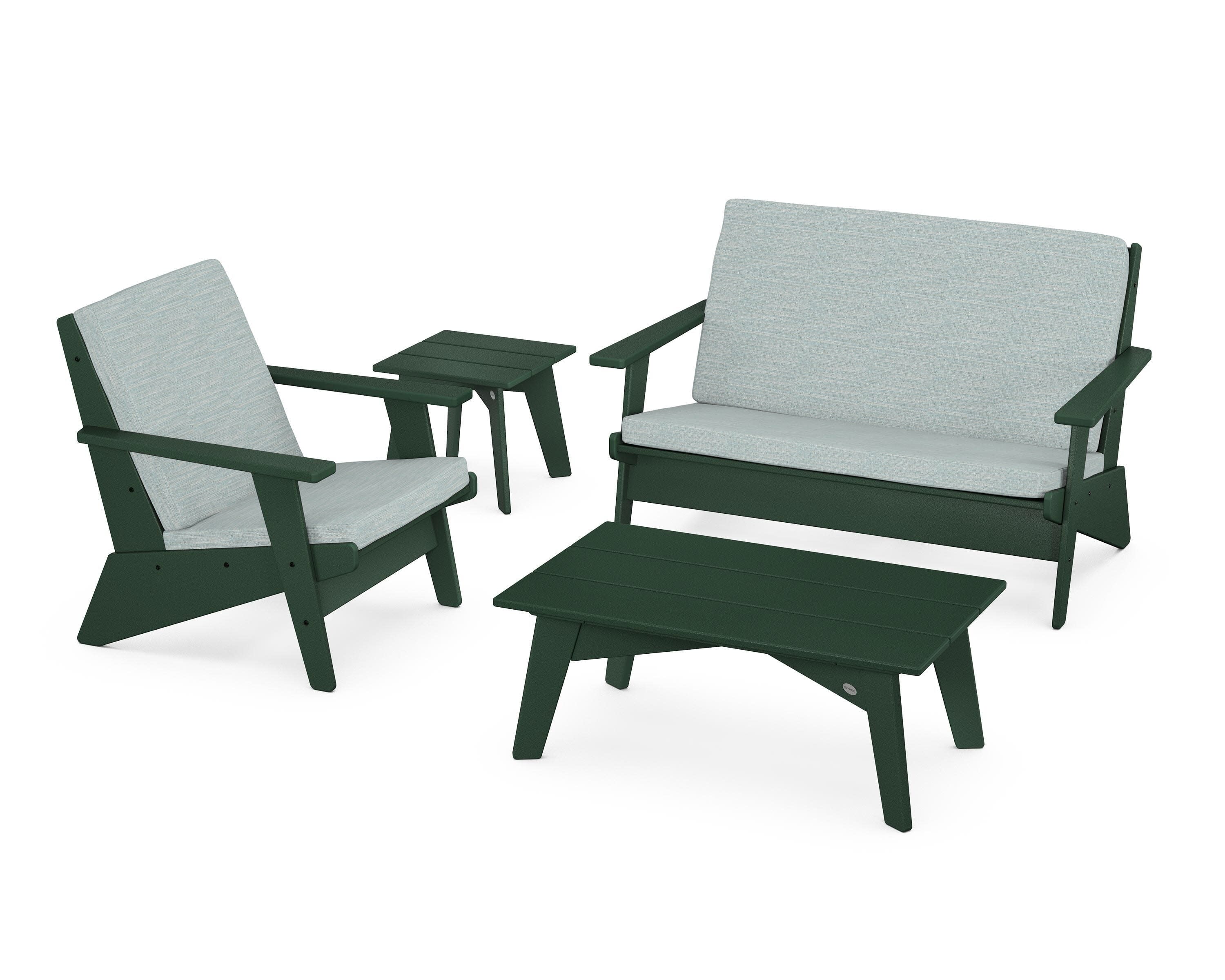 Riviera Modern Lounge 4-Piece Set in Green / Soothe Mist