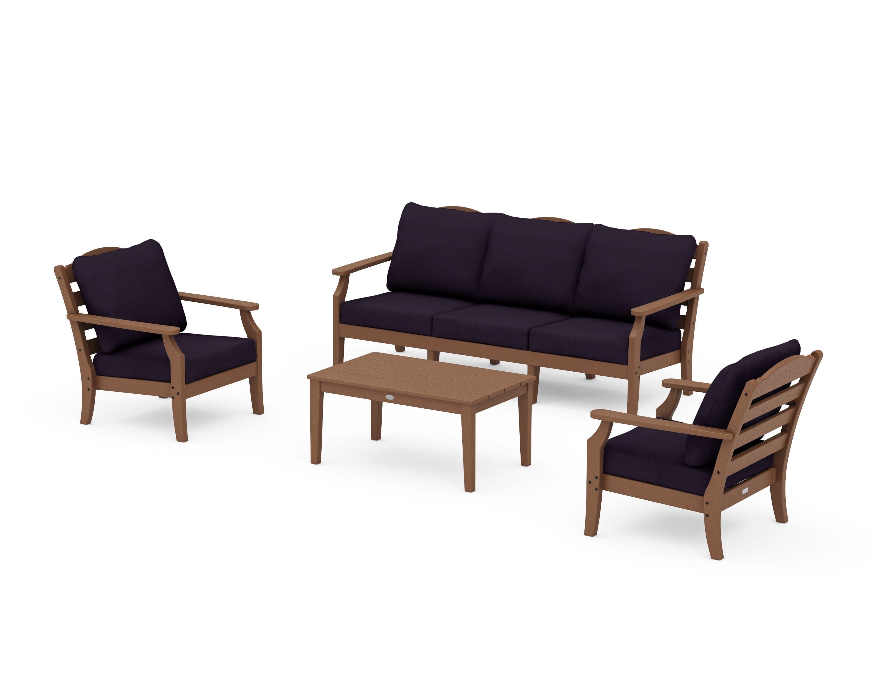 Savannah 4-Piece Deep Seating Set with Sofa in Teak / Navy Linen