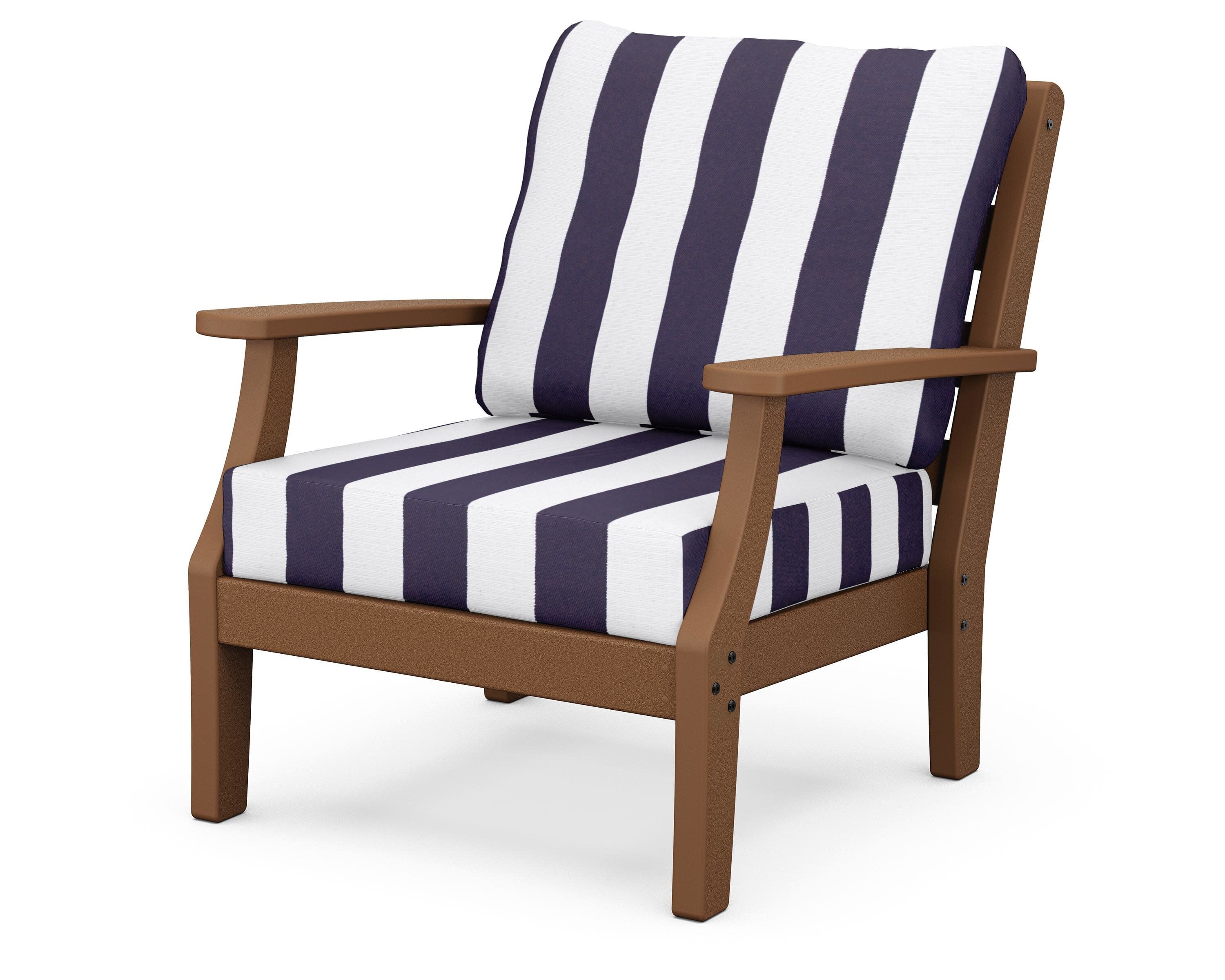 Chesapeake Deep Seating Chair in Teak / Cabana Stripe Navy