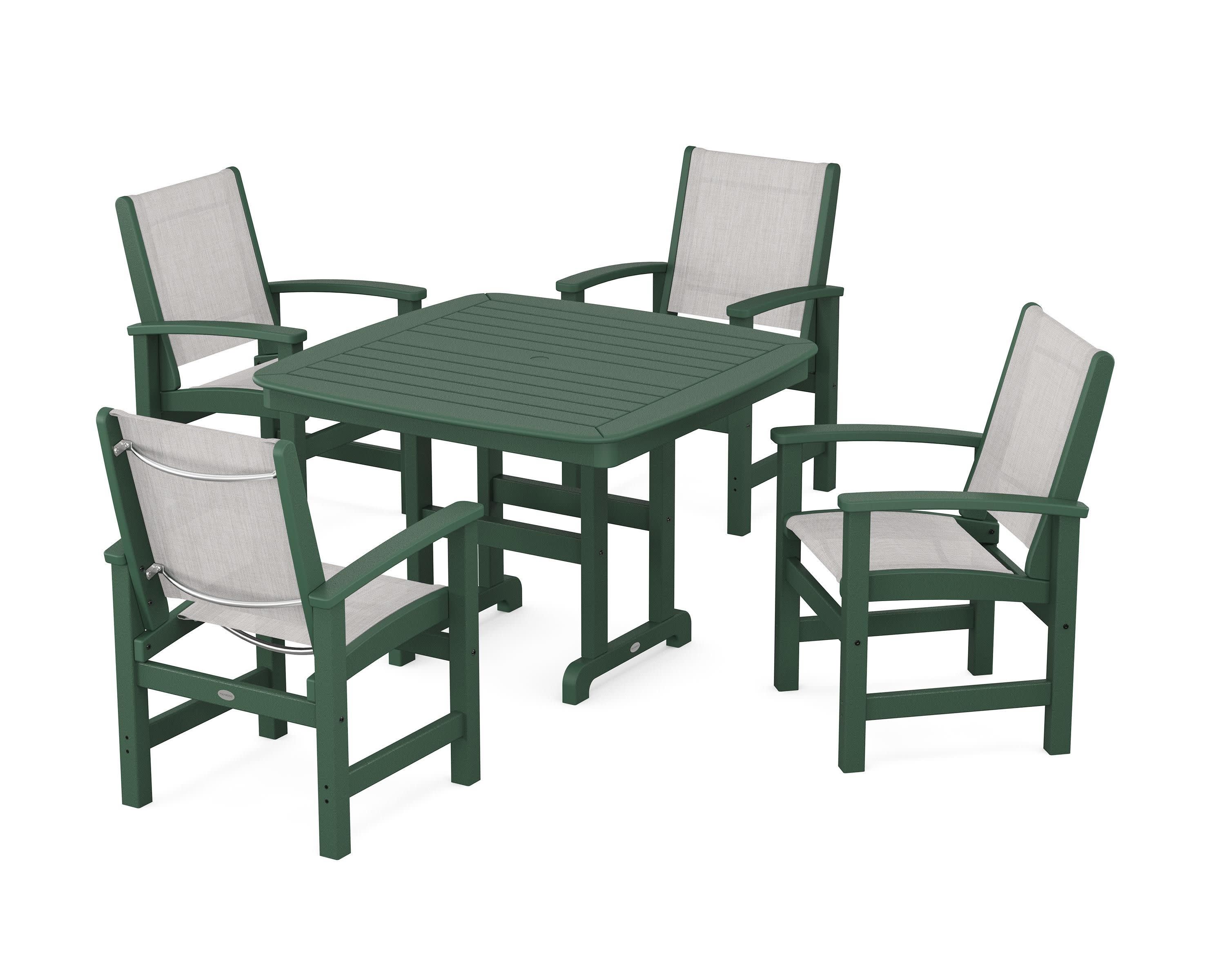 Coastal 5-Piece Dining Set in Green / Parchment Sling