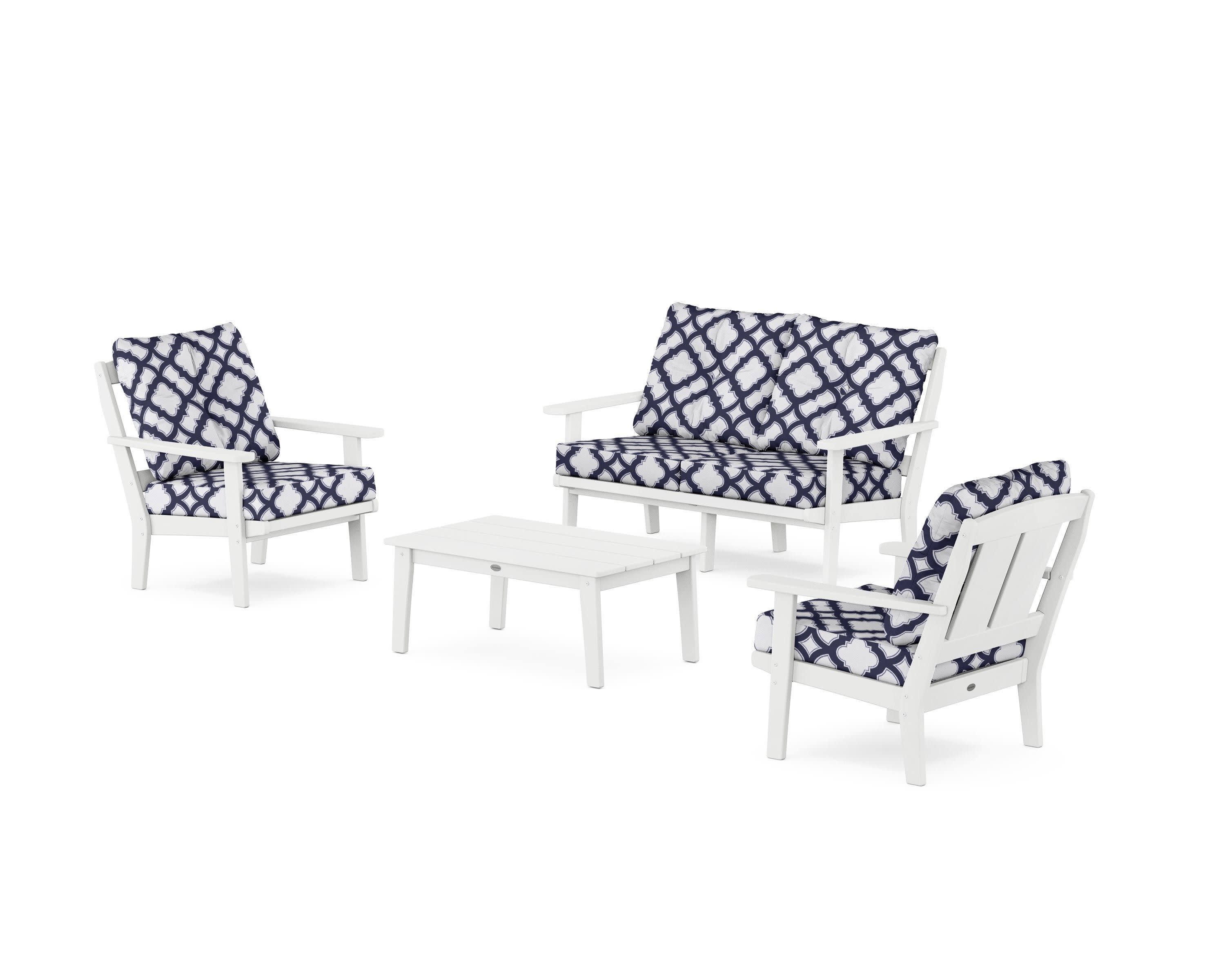 Mission 4-Piece Deep Seating Set with Loveseat in White / Trellis Navy