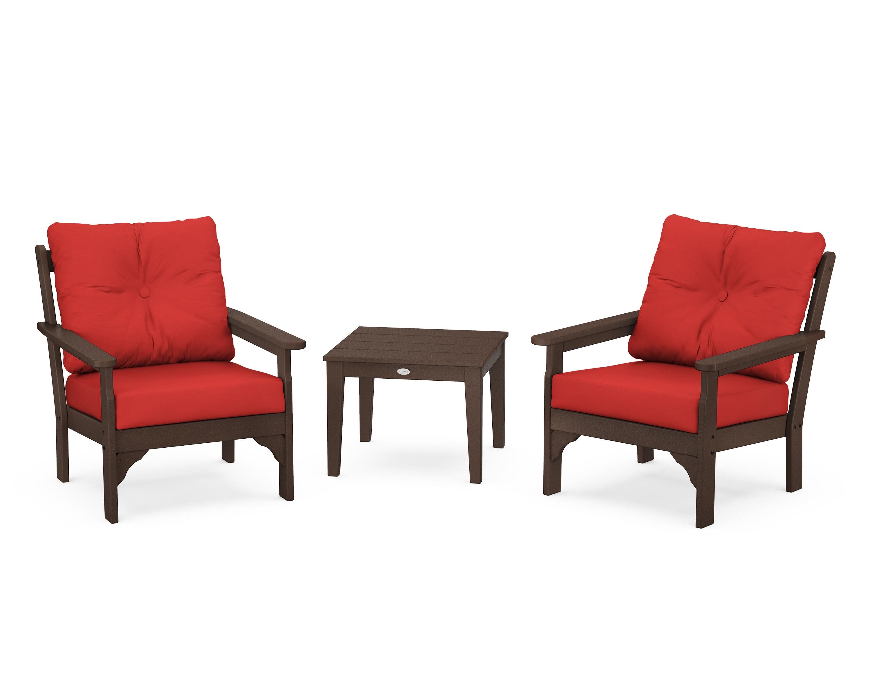 Vineyard 3-Piece Deep Seating Set in Mahogany / Crimson Linen