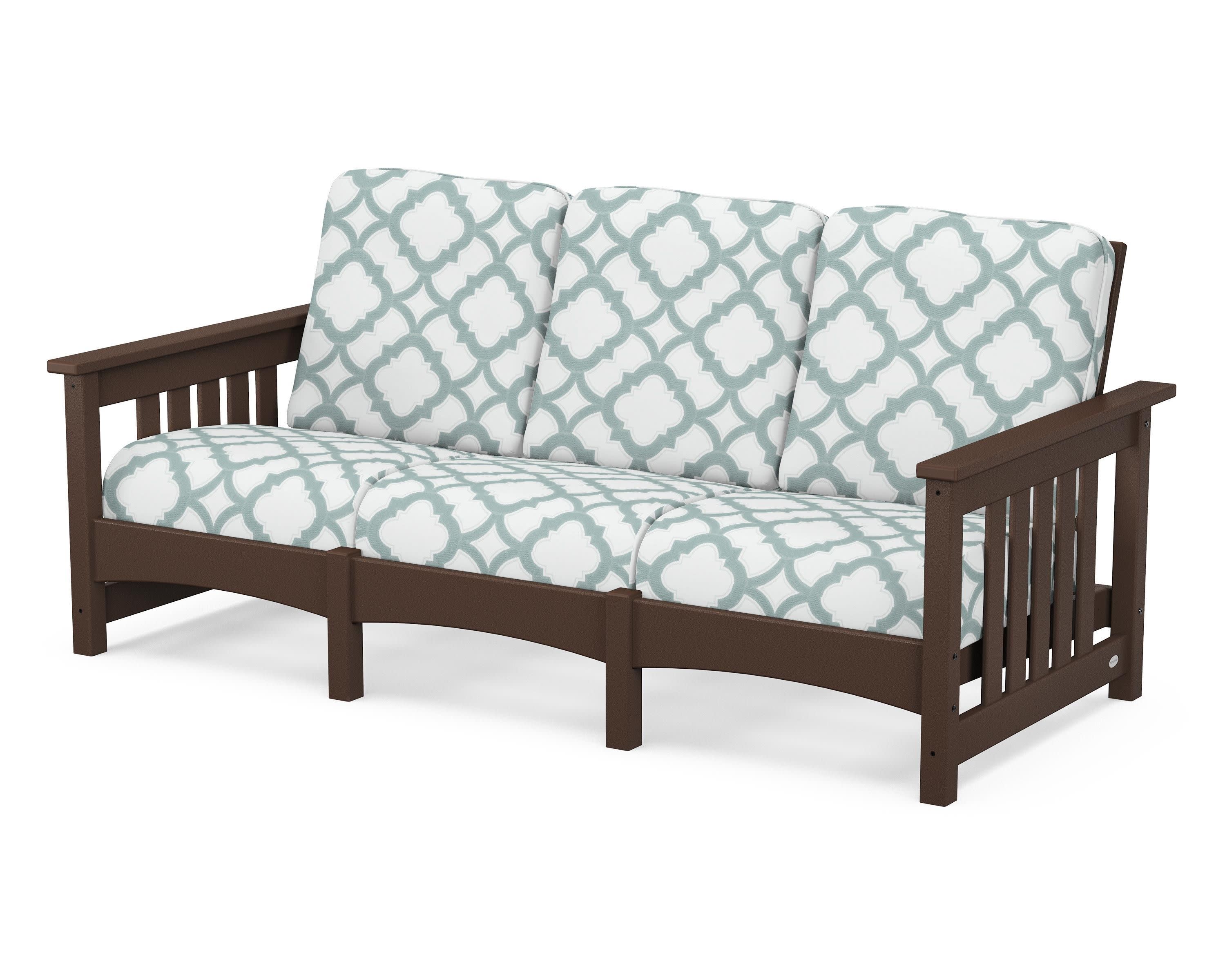 Club Mission Sofa in Mahogany / Trellis Glacier Spa