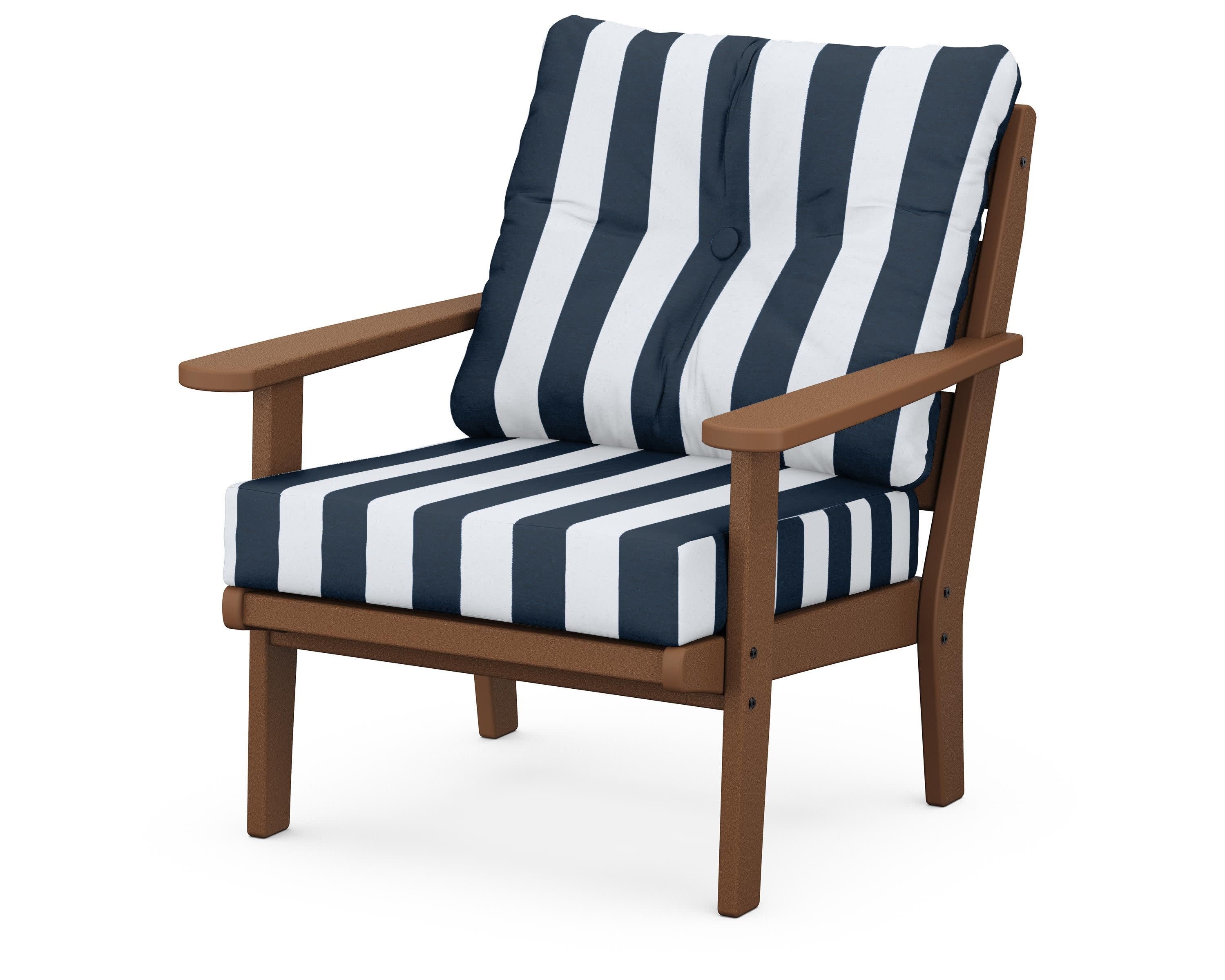 Lakeside Deep Seating Chair in Teak / Cabana Stripe Marine Indigo