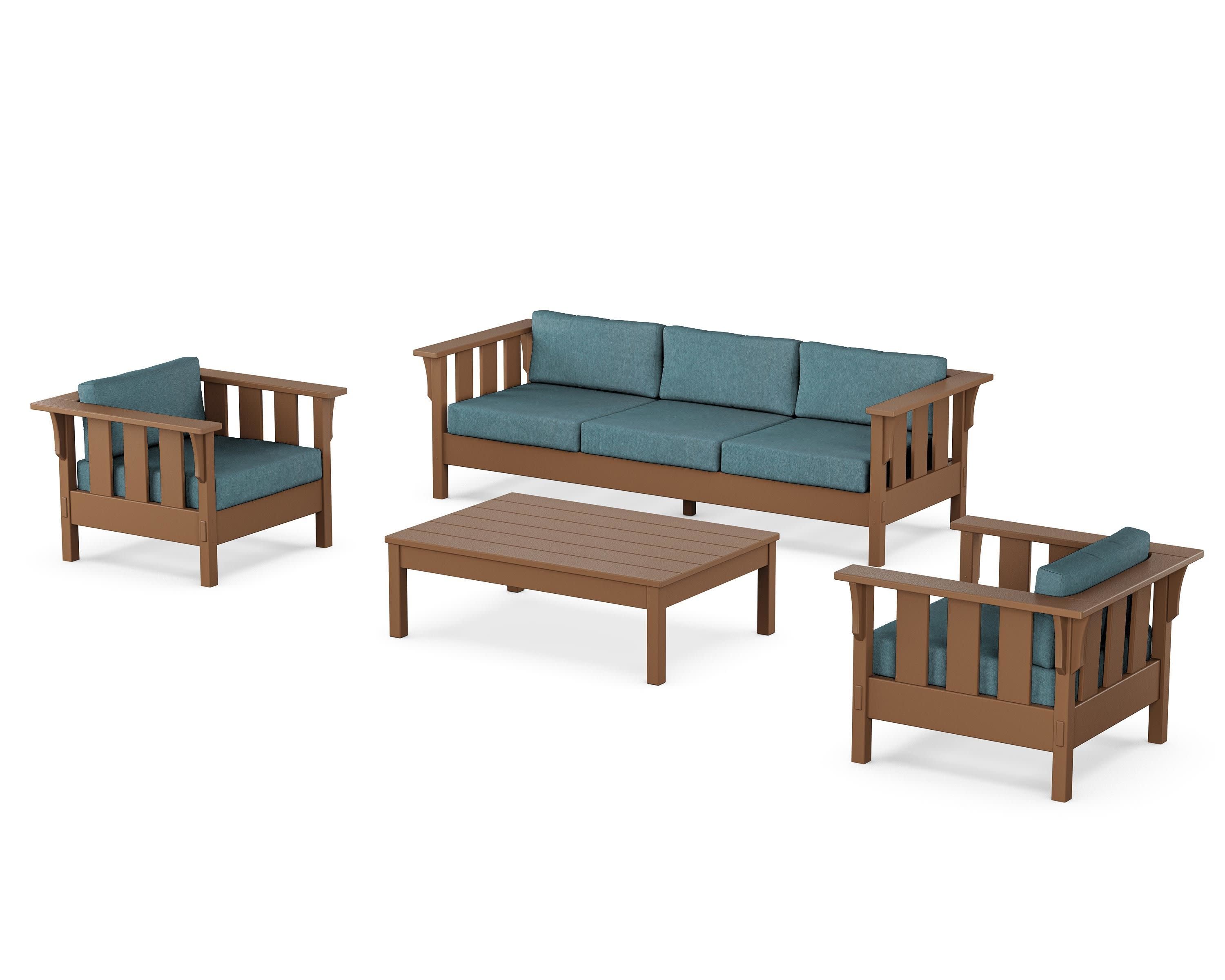 Acadia 4-Piece Deep Seating Set with Sofa in Teak / Ocean Teal