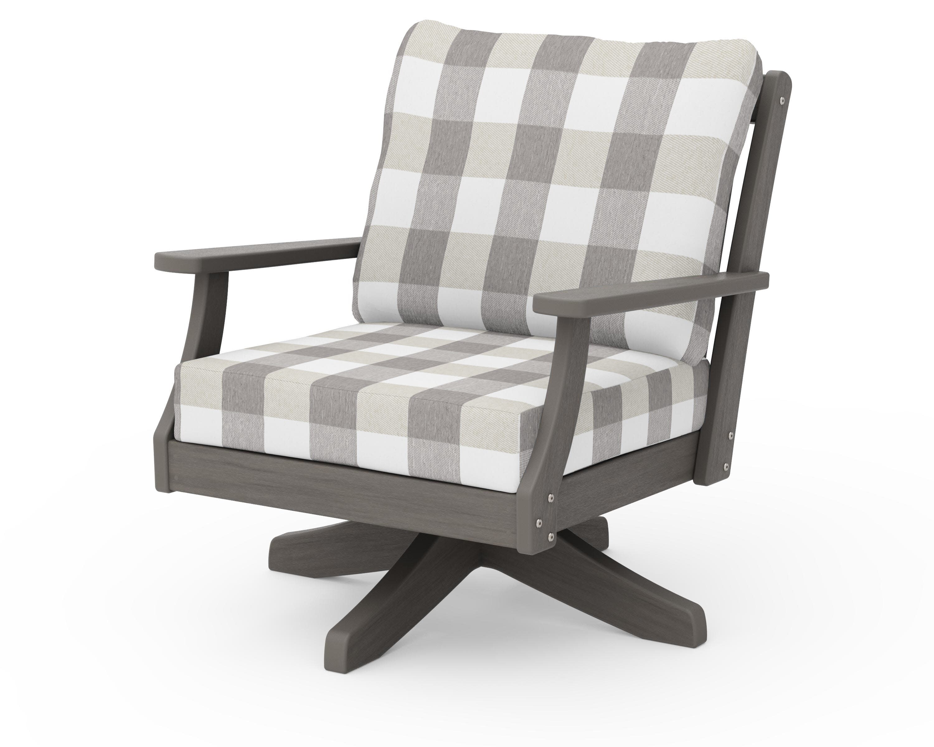 Braxton Deep Seating Swivel Chair in Driftwood / Buffalo Plaid Grey Mist