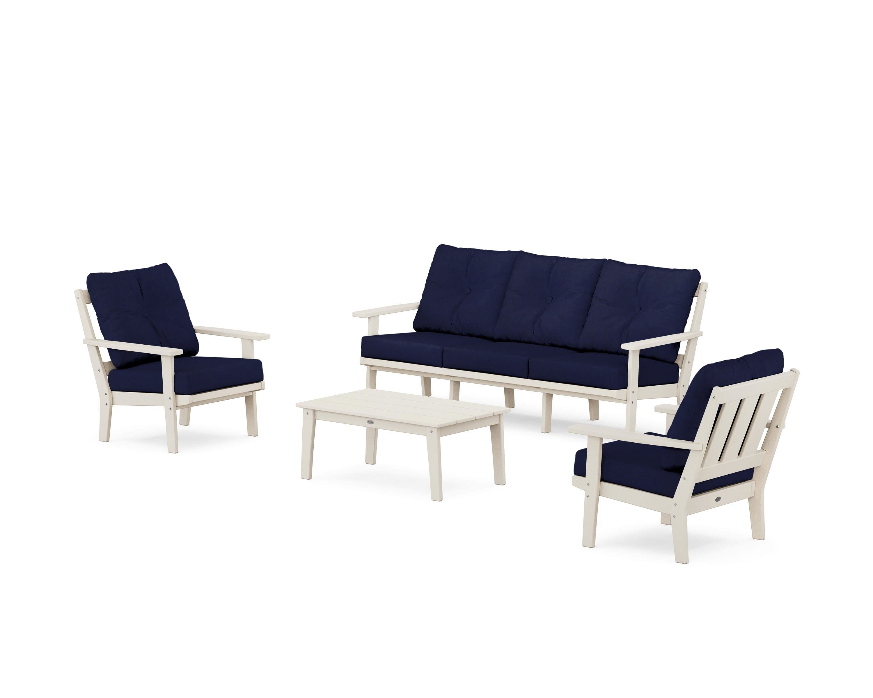 Oxford 4-Piece Deep Seating Set with Sofa in Sand / Navy