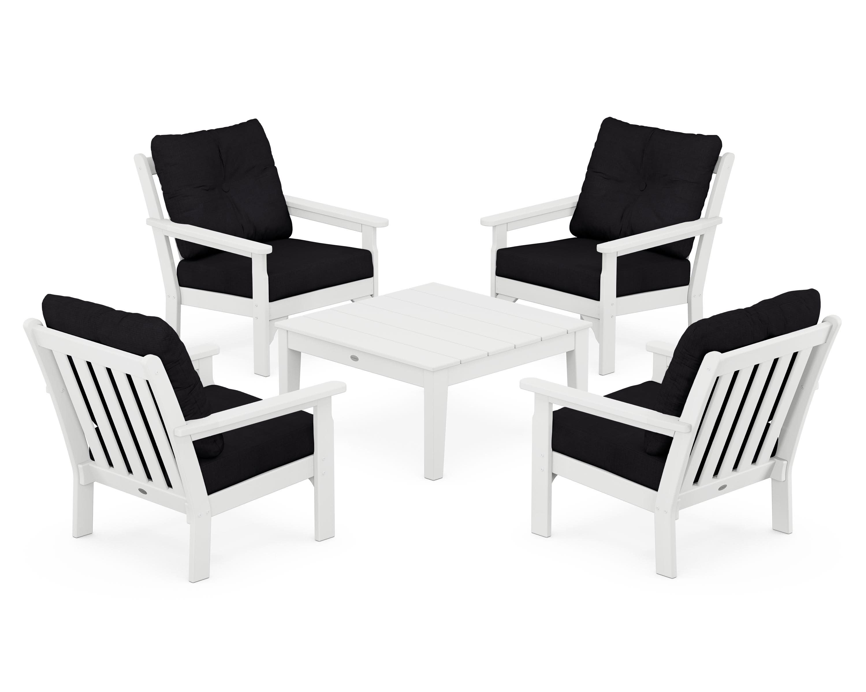 Vineyard 5-Piece Deep Seating Conversation Set in White / Midnight Linen