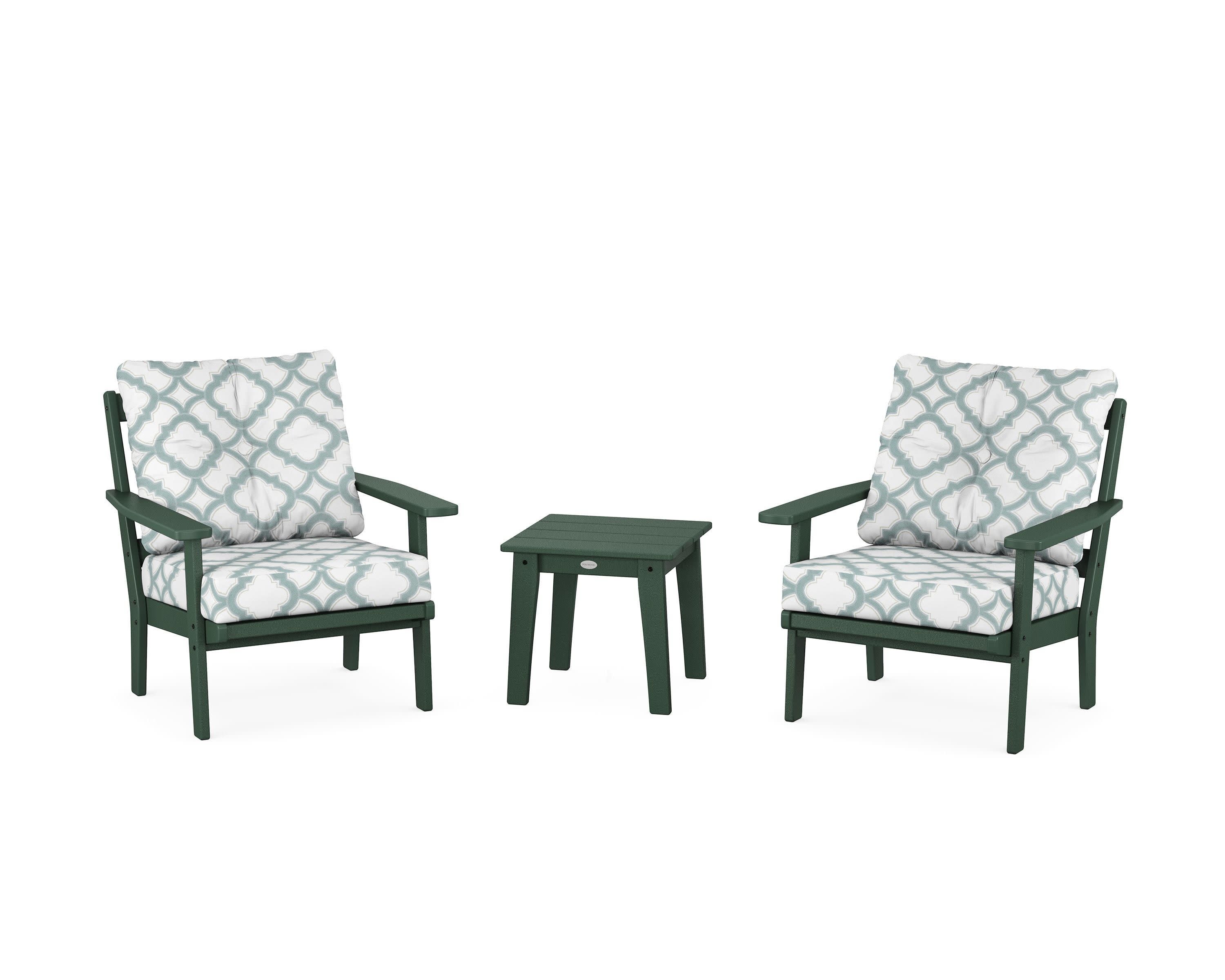 Oxford 3-Piece Deep Seating Set in Green / Trellis Glacier Spa