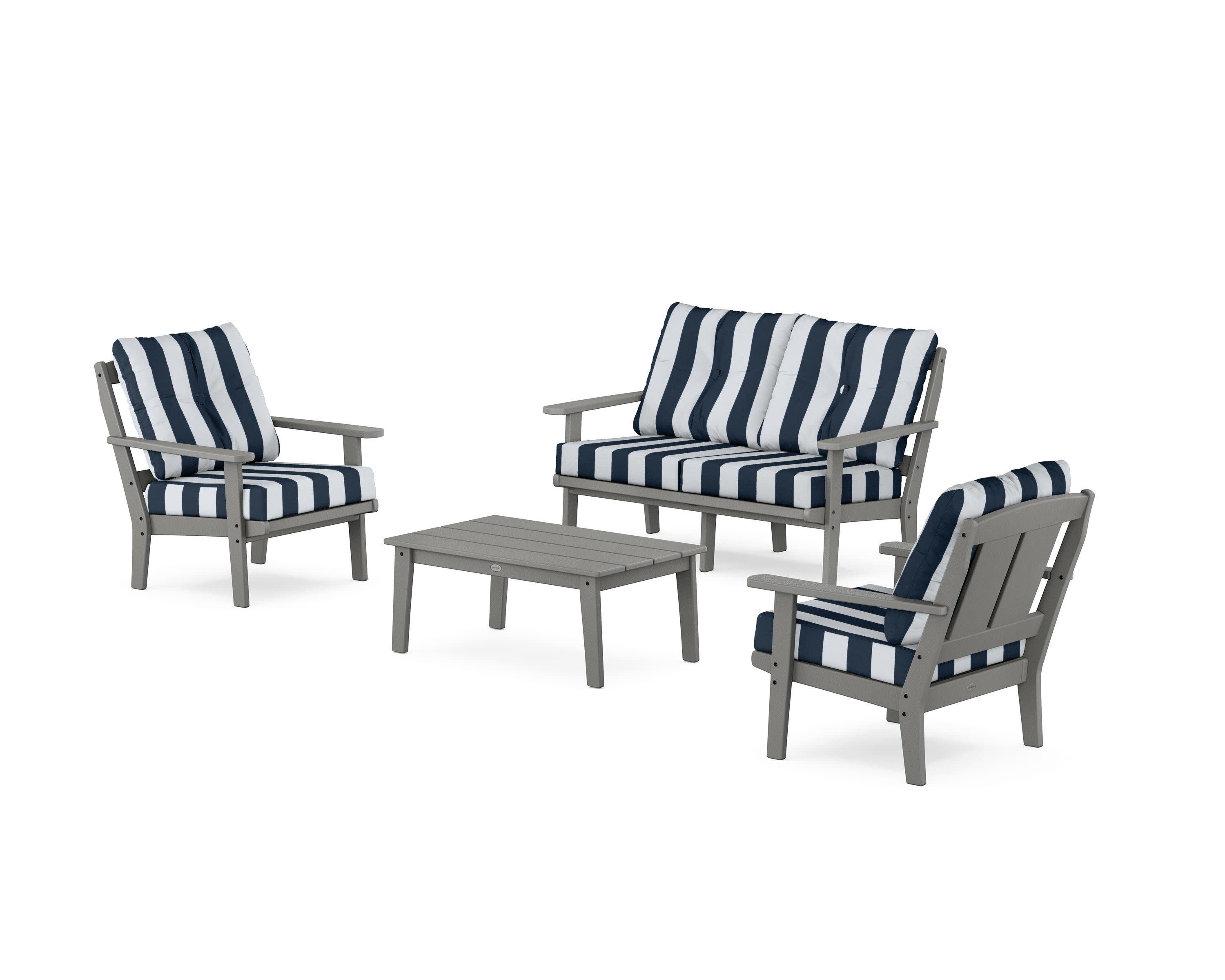 Mission 4-Piece Deep Seating Set with Loveseat in Slate Grey / Cabana Stripe Marine Indigo