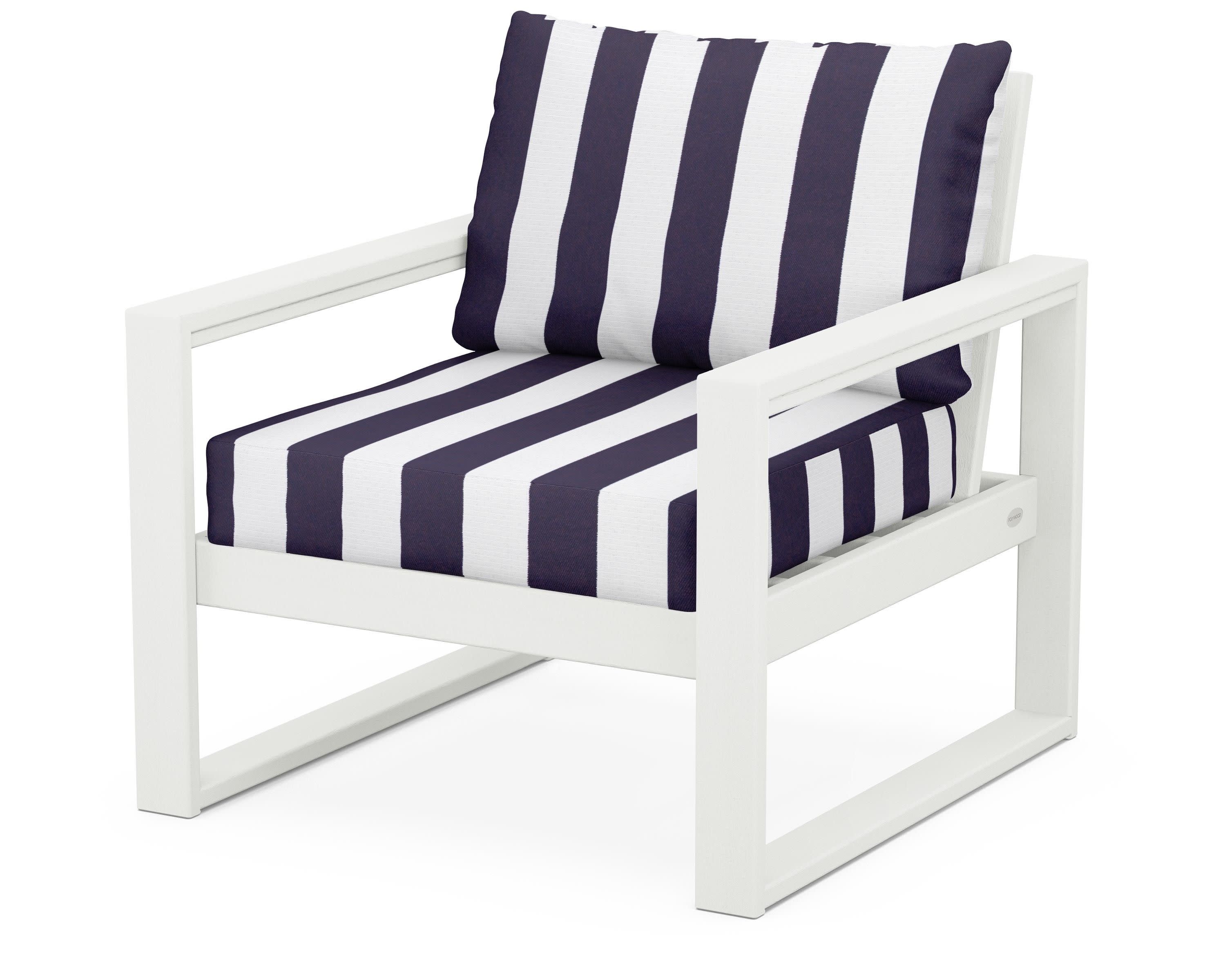 EDGE Club Chair in Vintage White / Cabana Stripe Navy