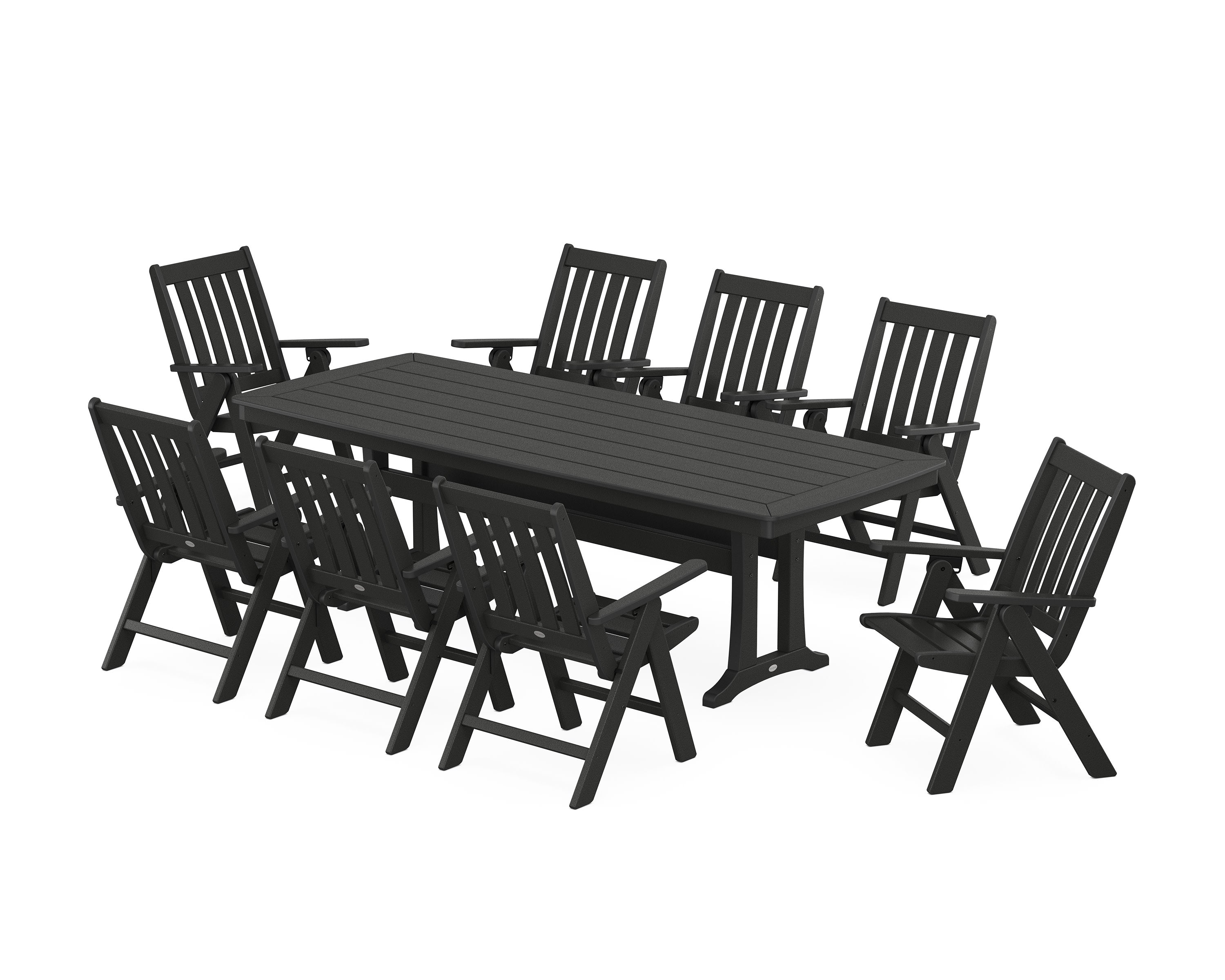 Vineyard Folding 9-Piece Dining Set with Trestle Legs in Black