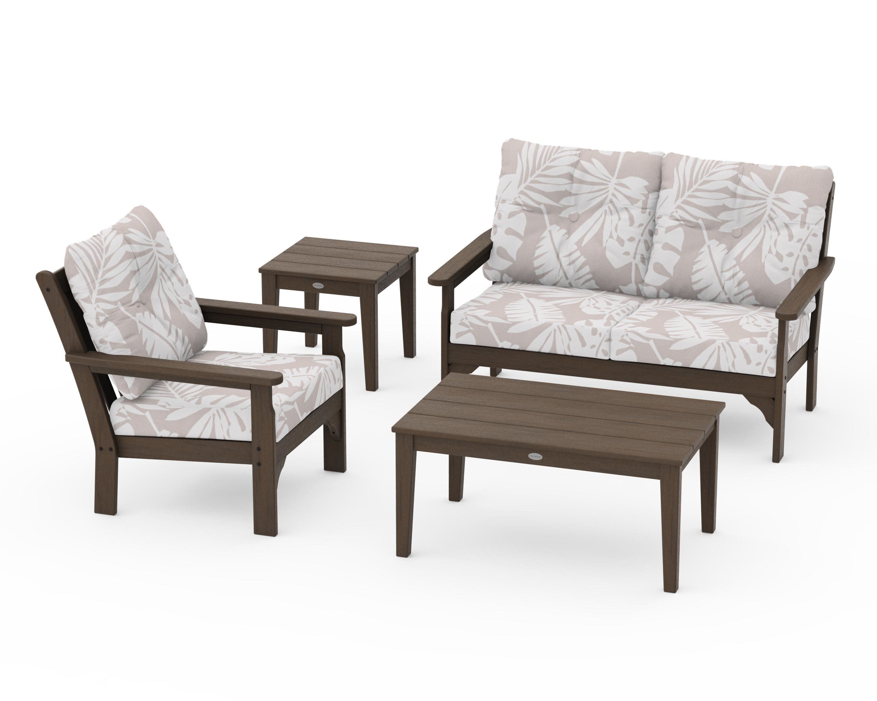Vineyard 4-Piece Deep Seating Set in Kona / Leaf Dune Burlap