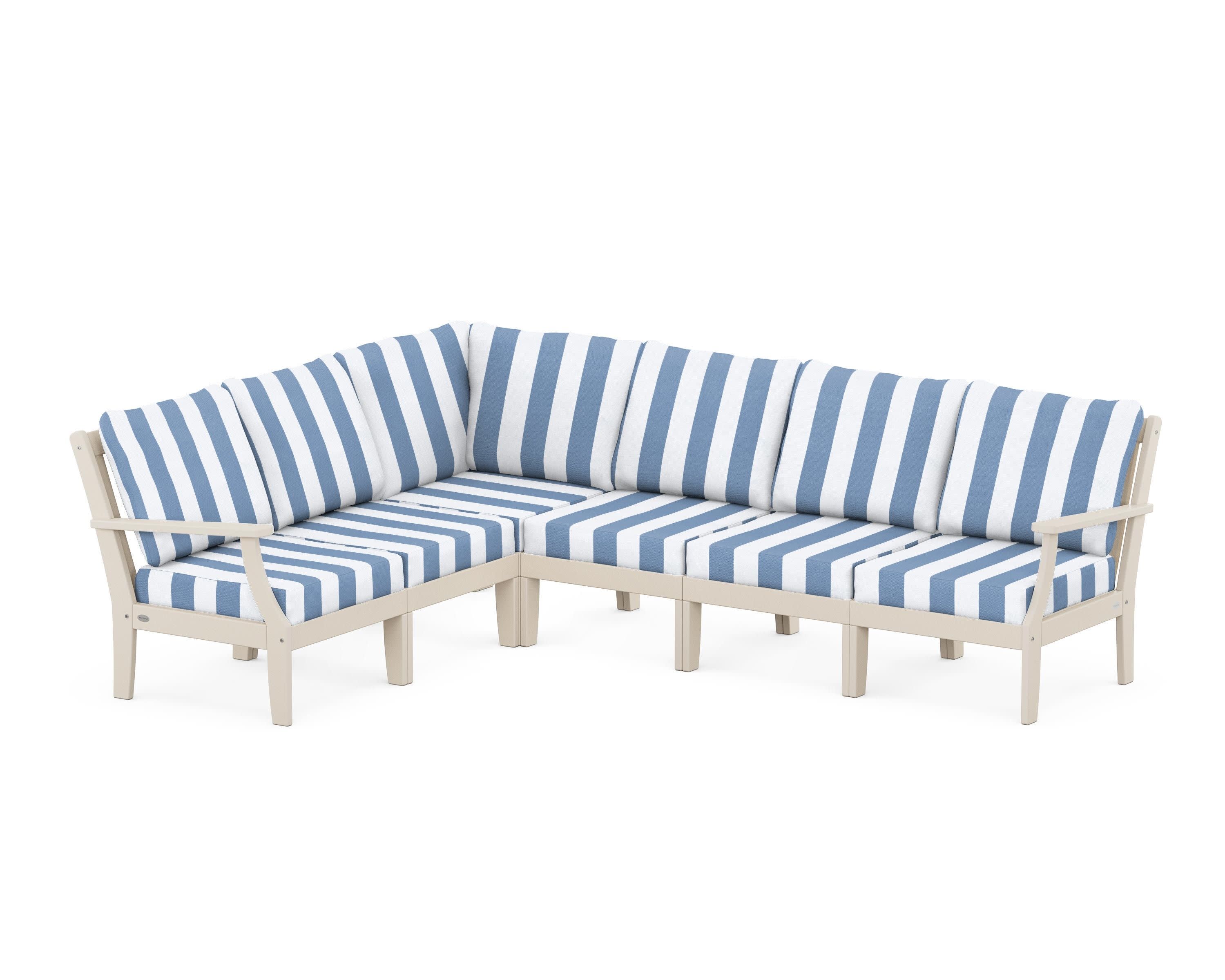 Braxton Modular 6-Piece Deep Seating Set in Sand / Cabana Stripe Sky Blue