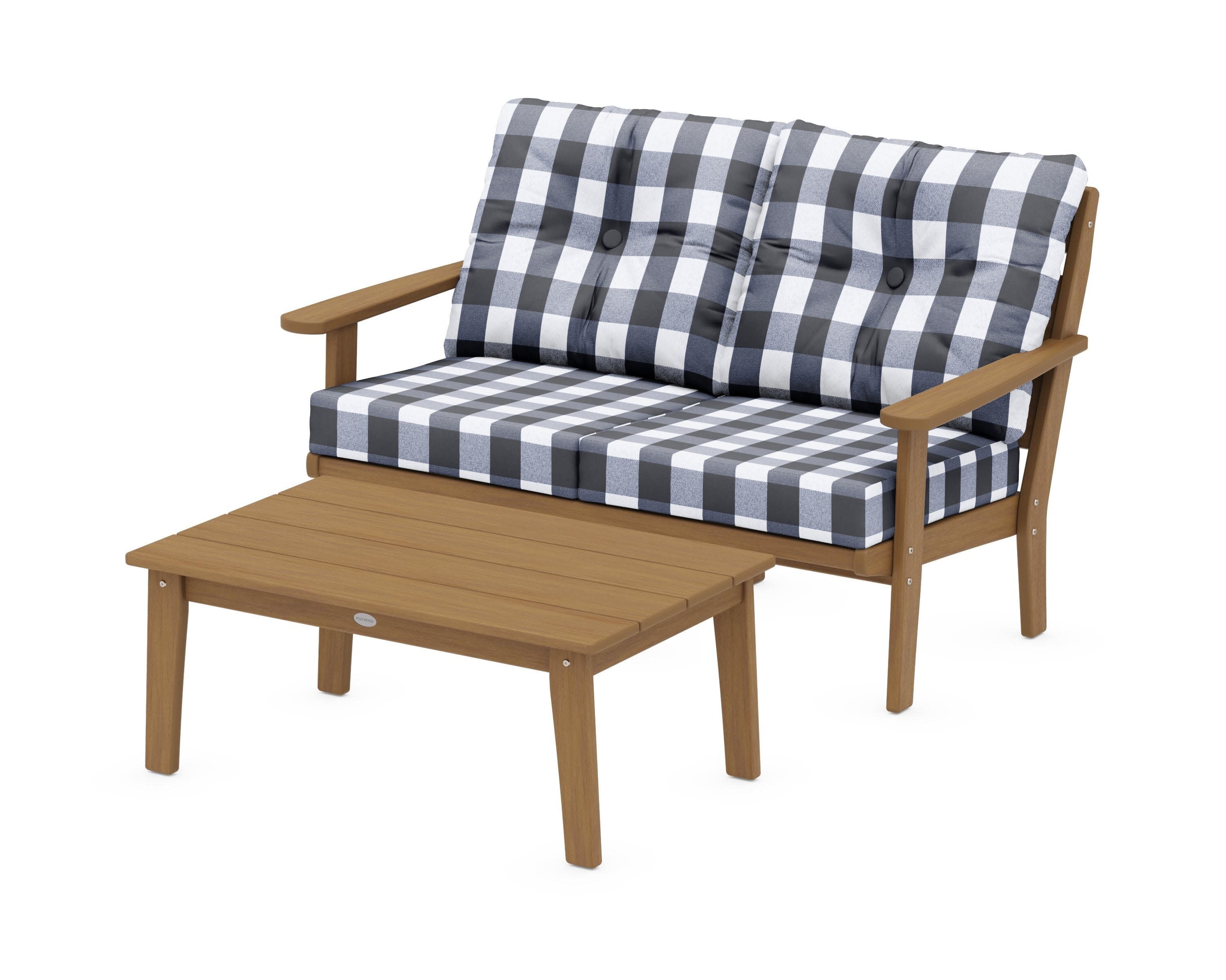 Lakeside 2-Piece Lounge Loveseat Set in Natural / Buffalo Plaid Marine Indigo