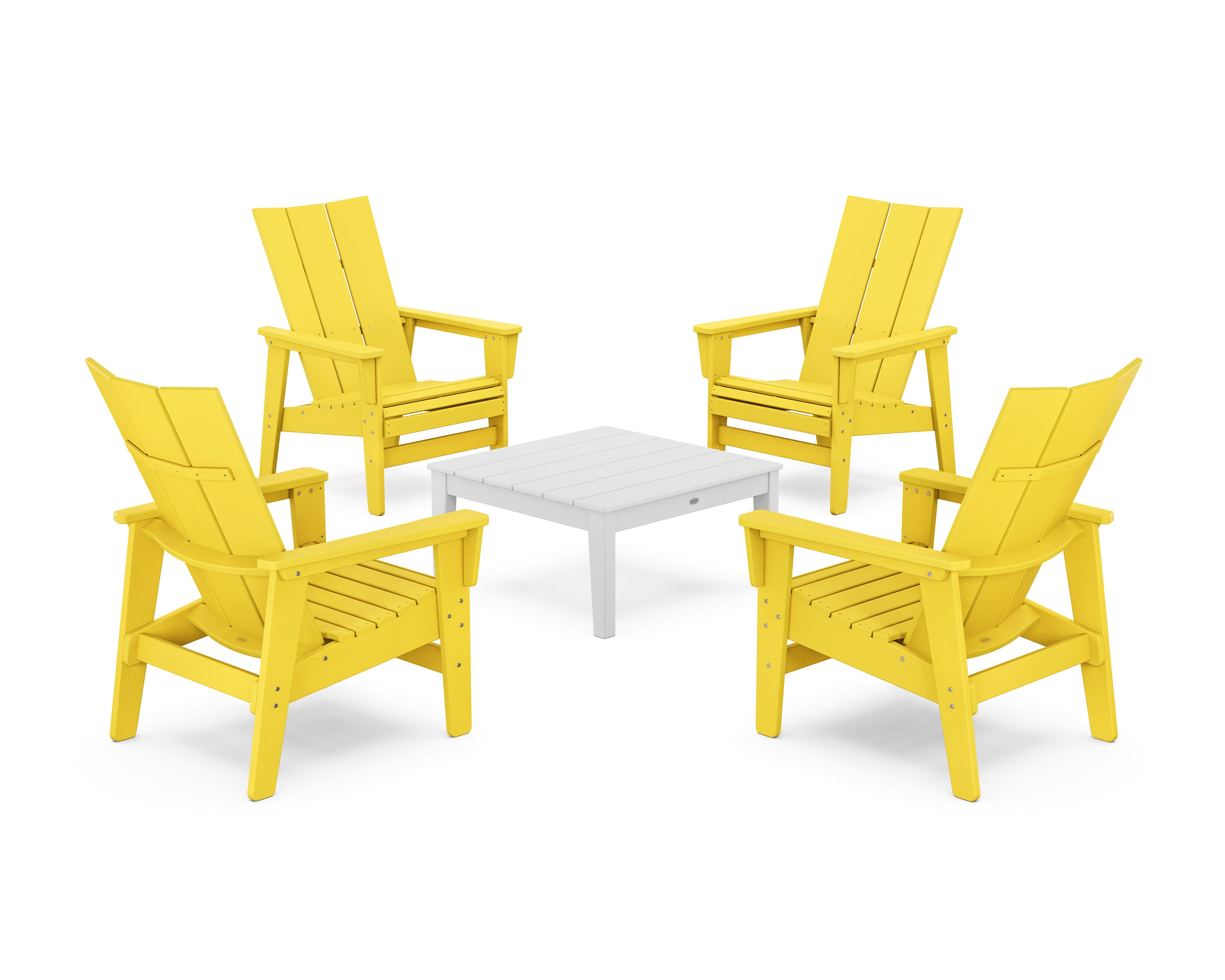 5-Piece Modern Grand Upright Adirondack Chair Conversation Group in Lemon / White