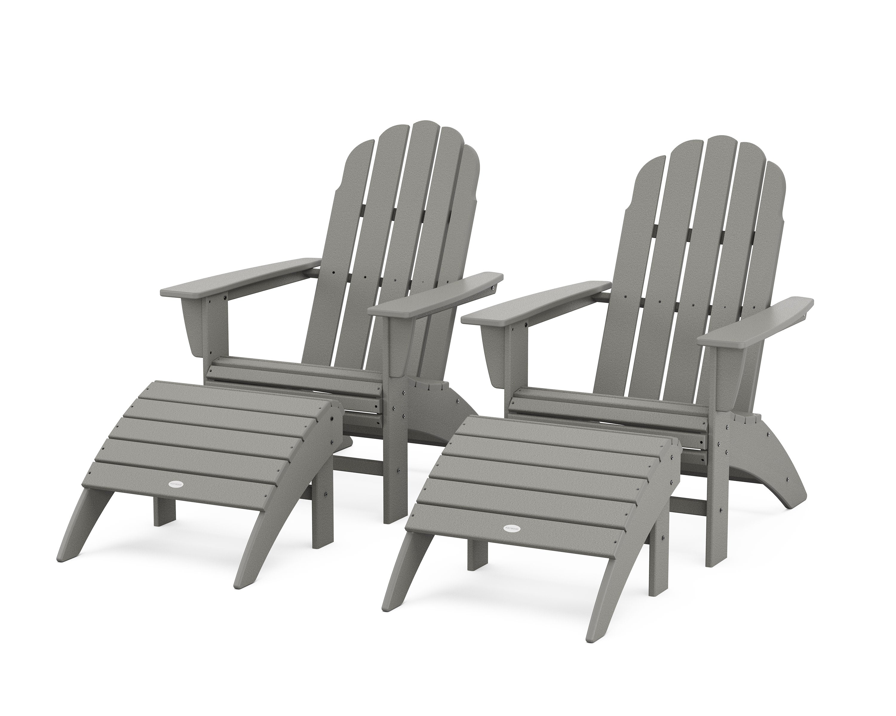 Vineyard Curveback Adirondack Chair 4-Piece Set with Ottomans in Slate Grey