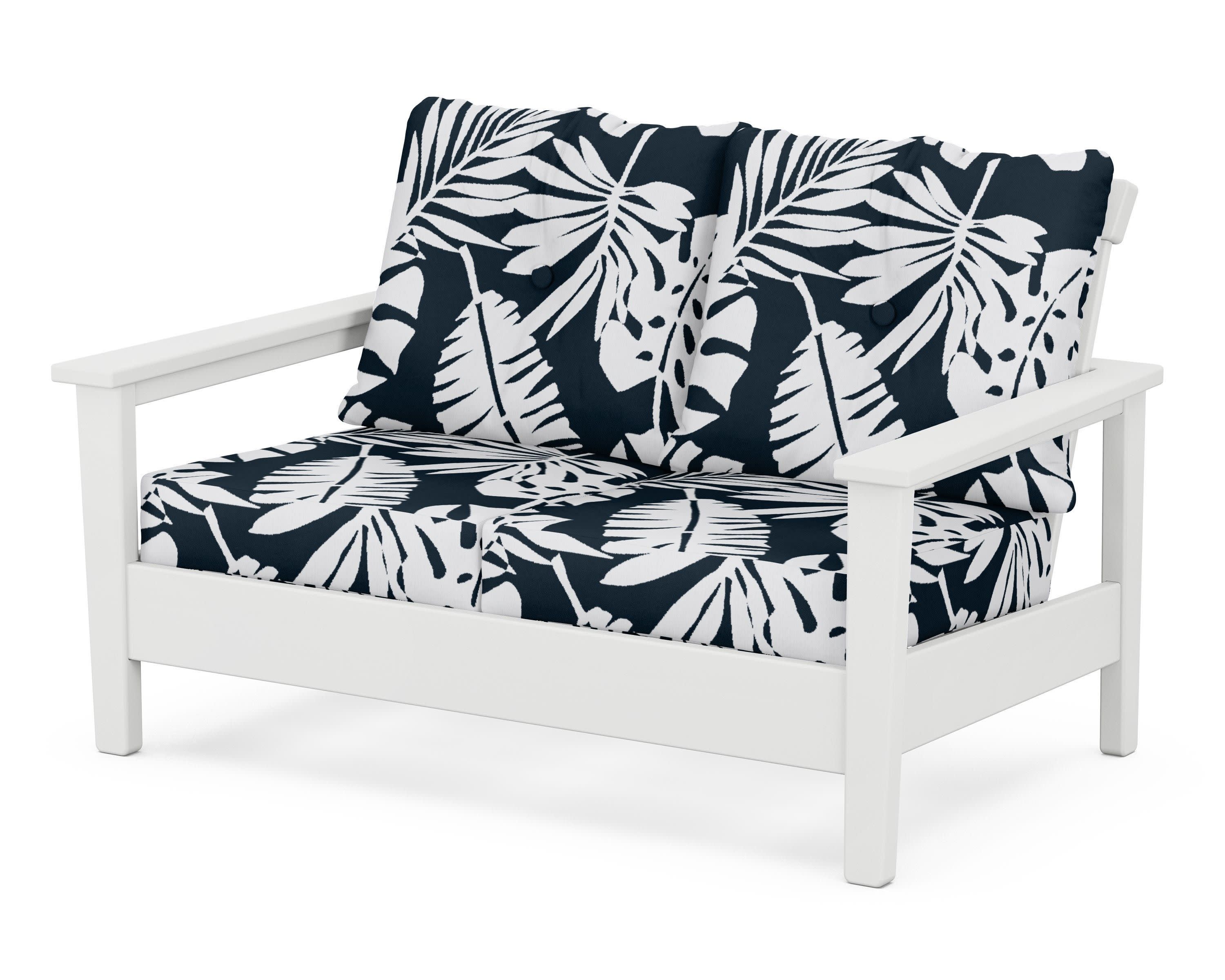 Prescott Deep Seating Loveseat in White / Leaf Marine Indigo