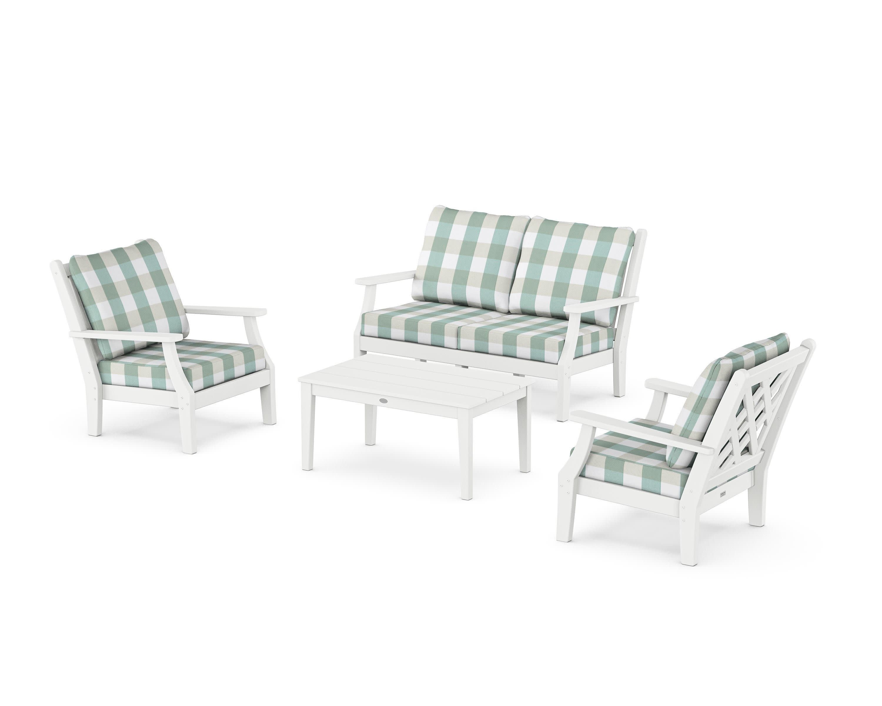 Wovendale 4-Piece Deep Seating Set with Loveseat in White / Buffalo Plaid Glacier Spa
