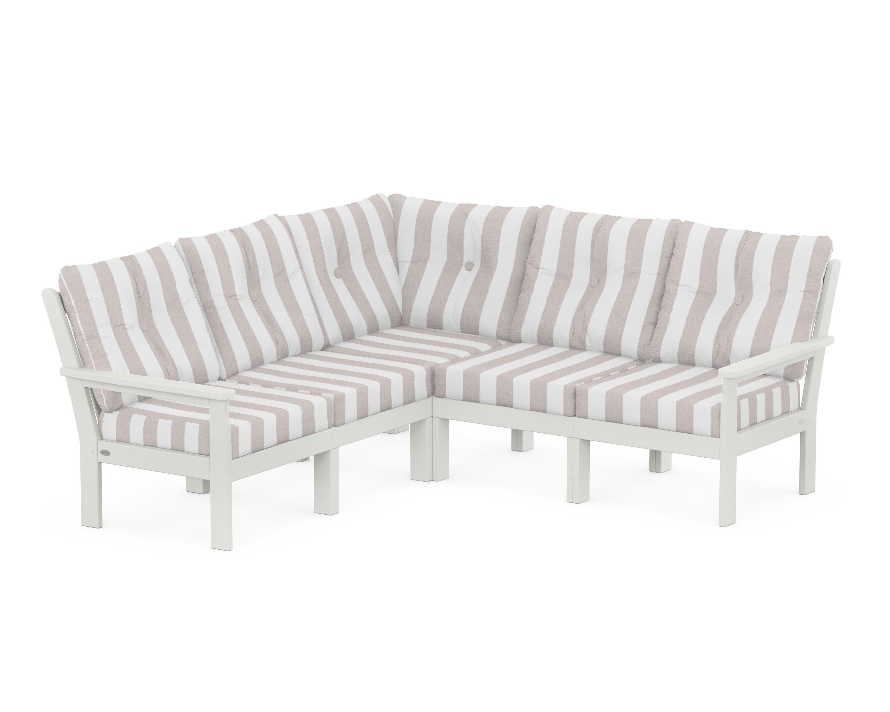 Vineyard 5-Piece Sectional in Vintage White / Cabana Stripe Dune Burlap