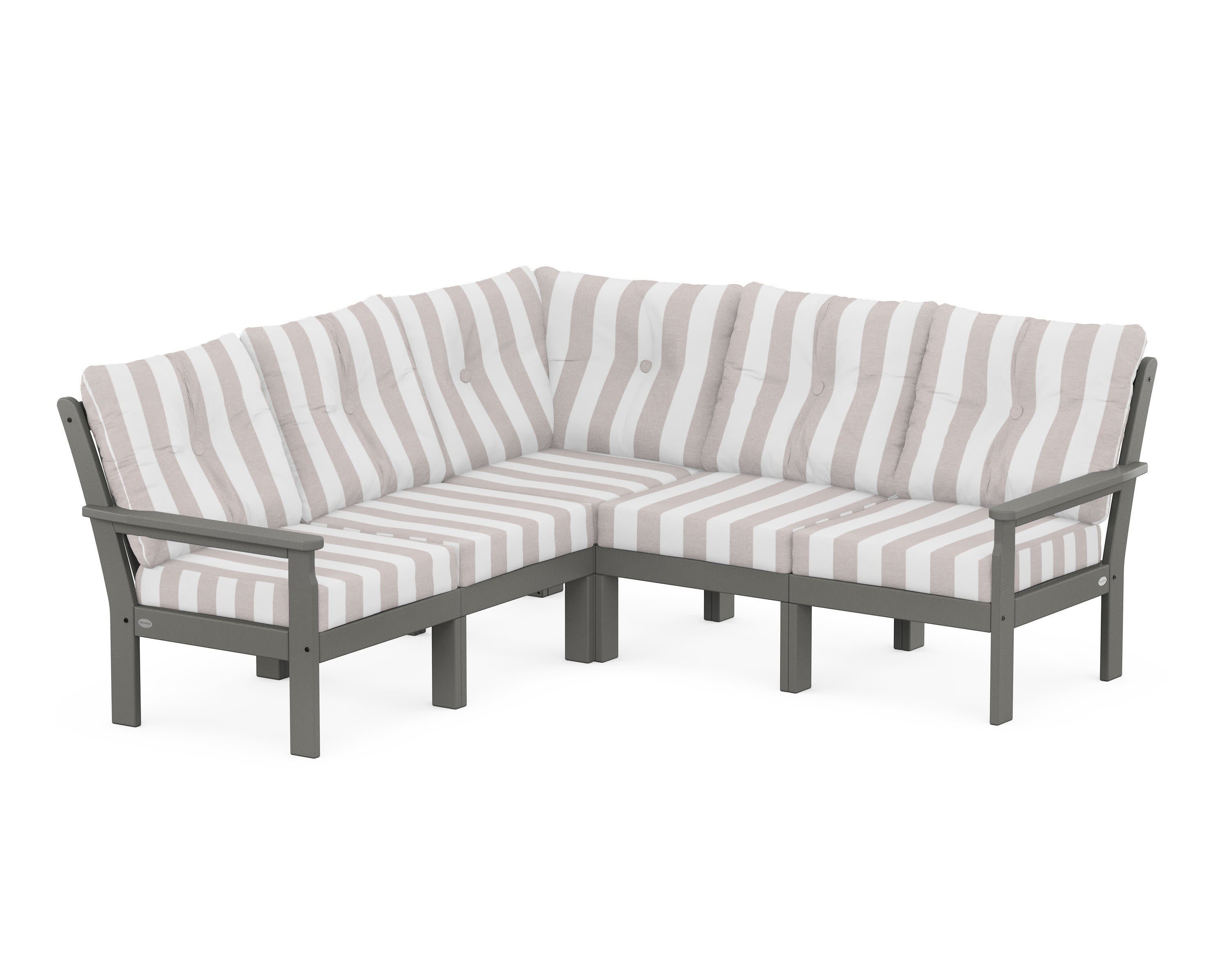 Vineyard 5-Piece Sectional in Slate Grey / Cabana Stripe Dune Burlap