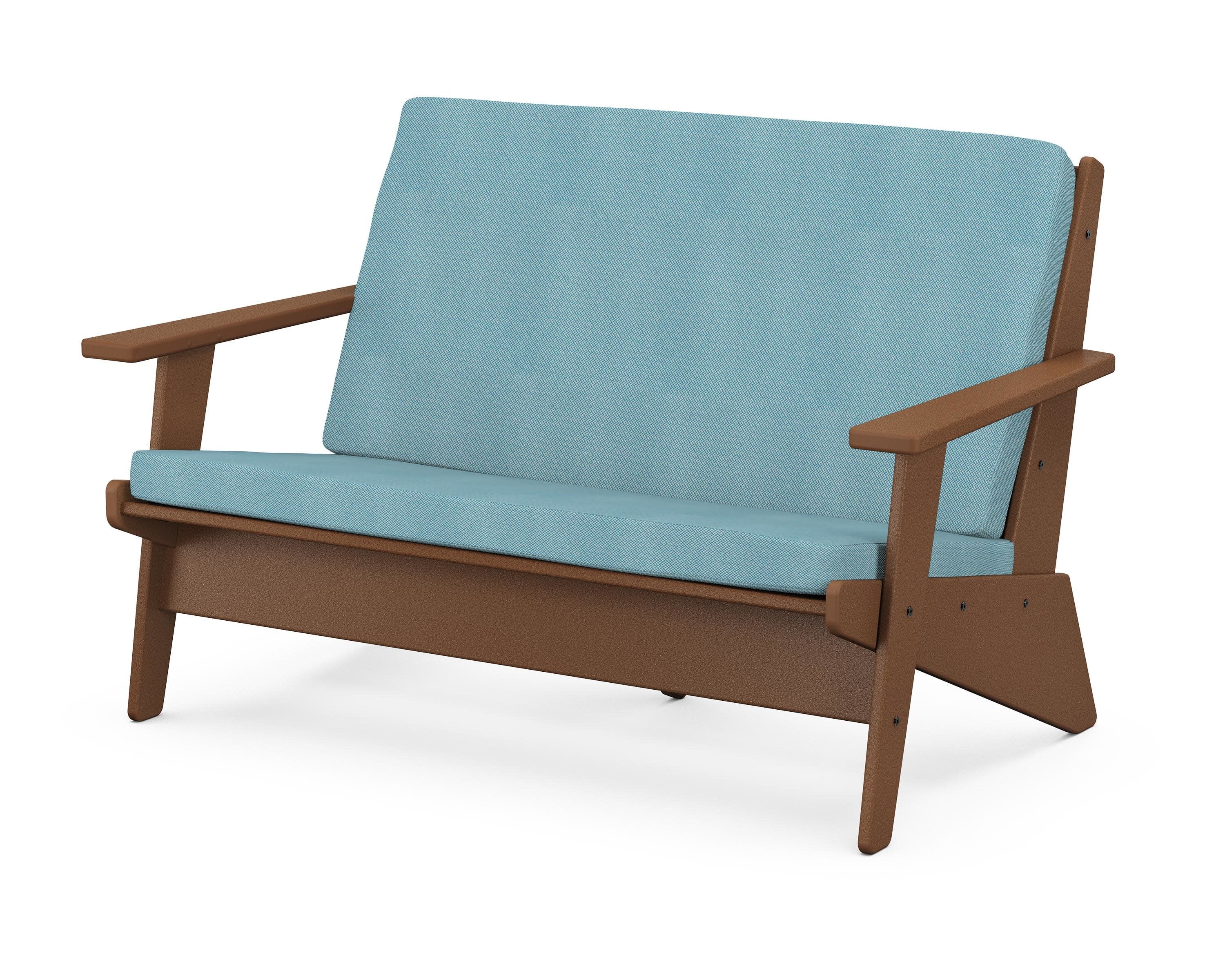 Riviera Modern Lounge Loveseat in Teak / Lattice Sky Blue