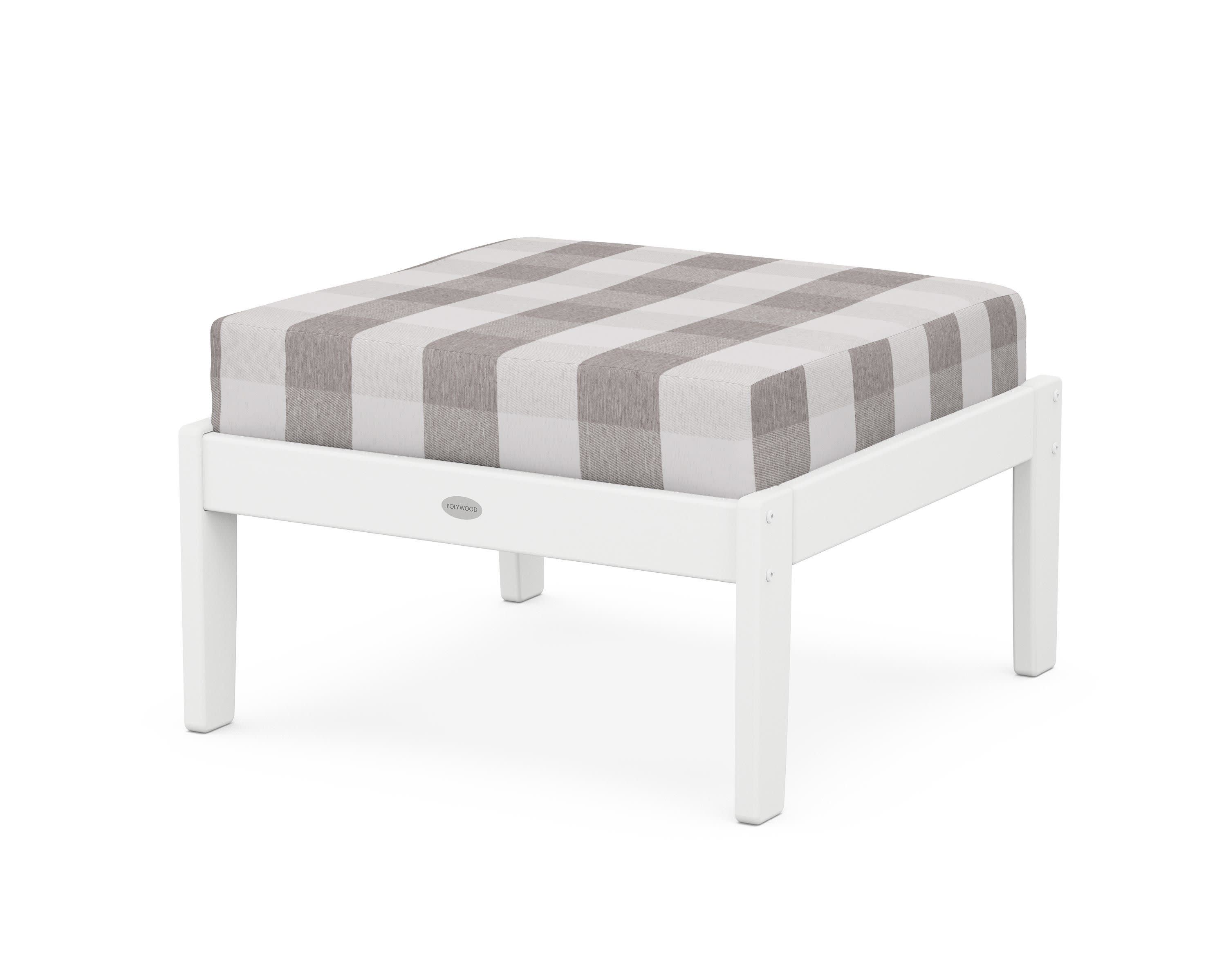 Braxton Deep Seating Ottoman in White / Buffalo Plaid Grey Mist