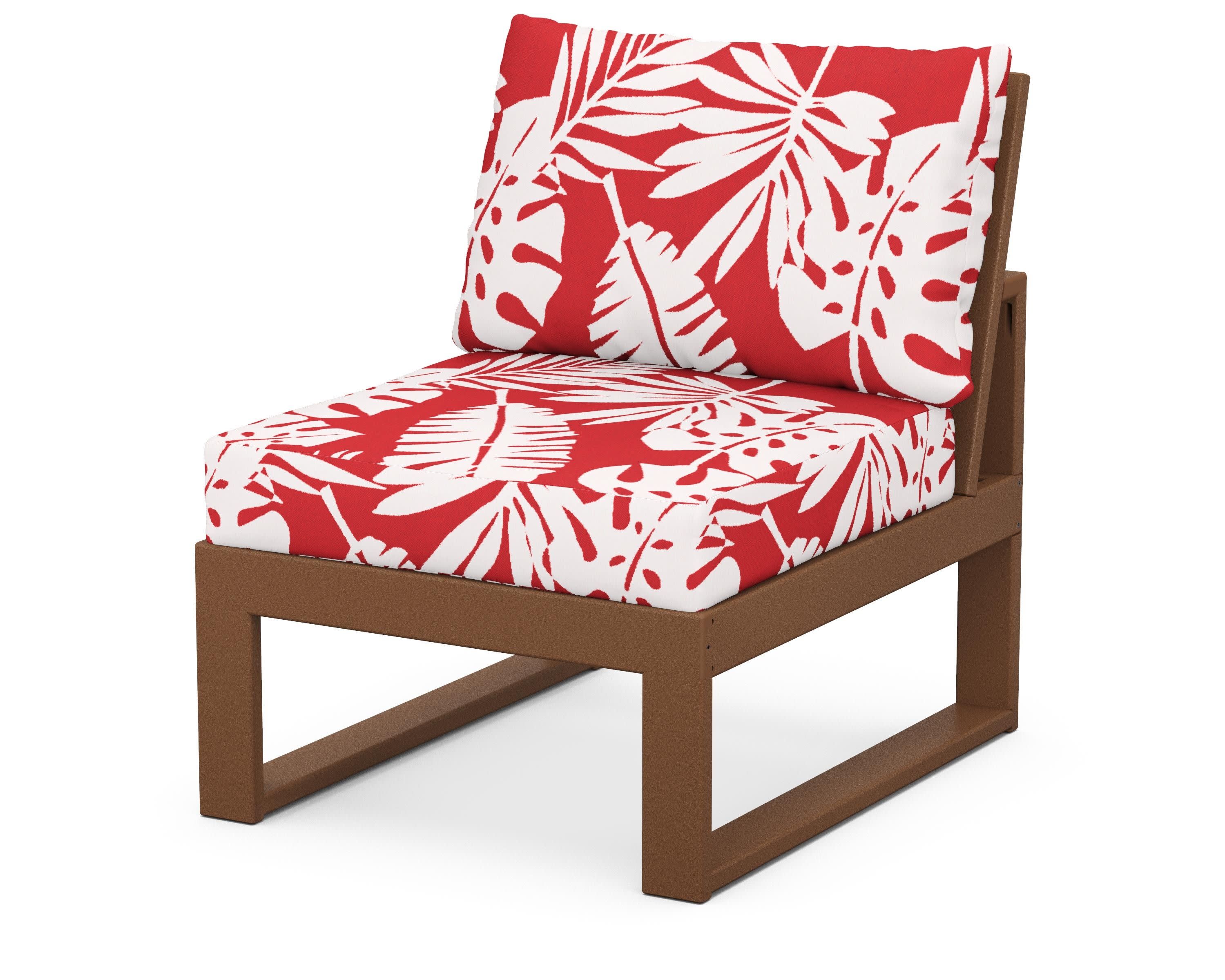 Modular Armless Chair in Teak / Leaf Crimson