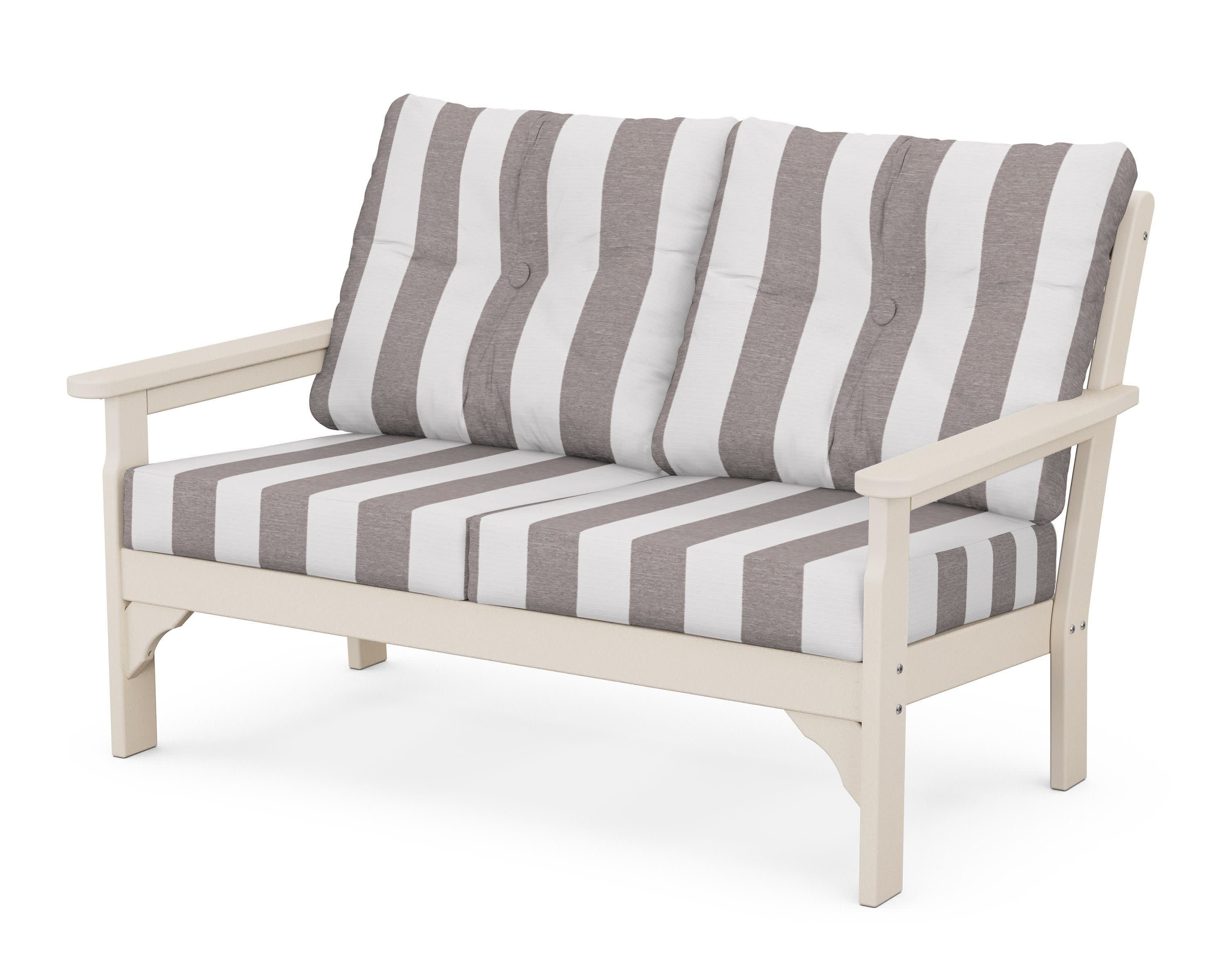 Vineyard Deep Seating Loveseat in Sand / Cabana Stripe Grey Mist