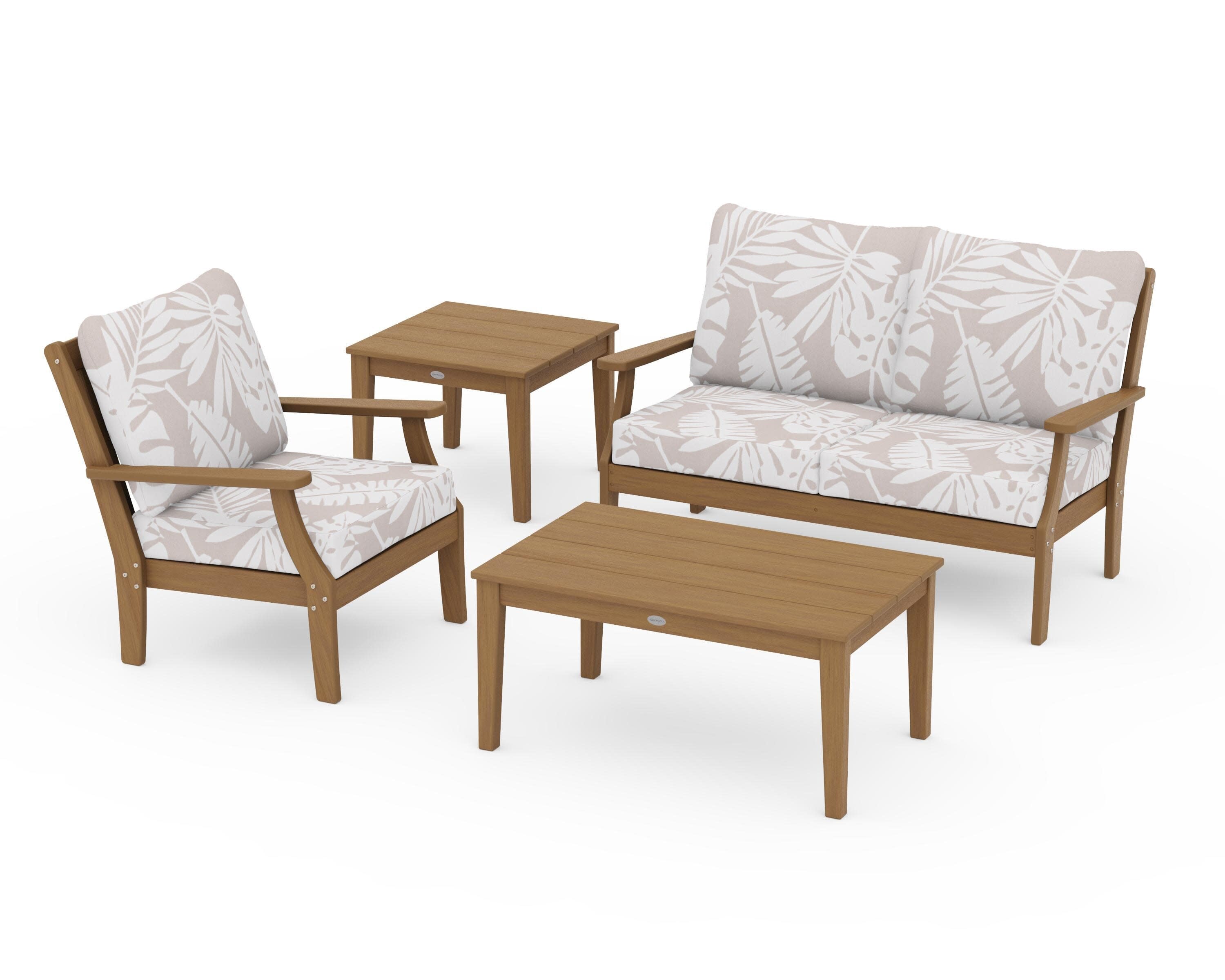 Braxton 4-Piece Deep Seating Set in Natural / Leaf Dune Burlap