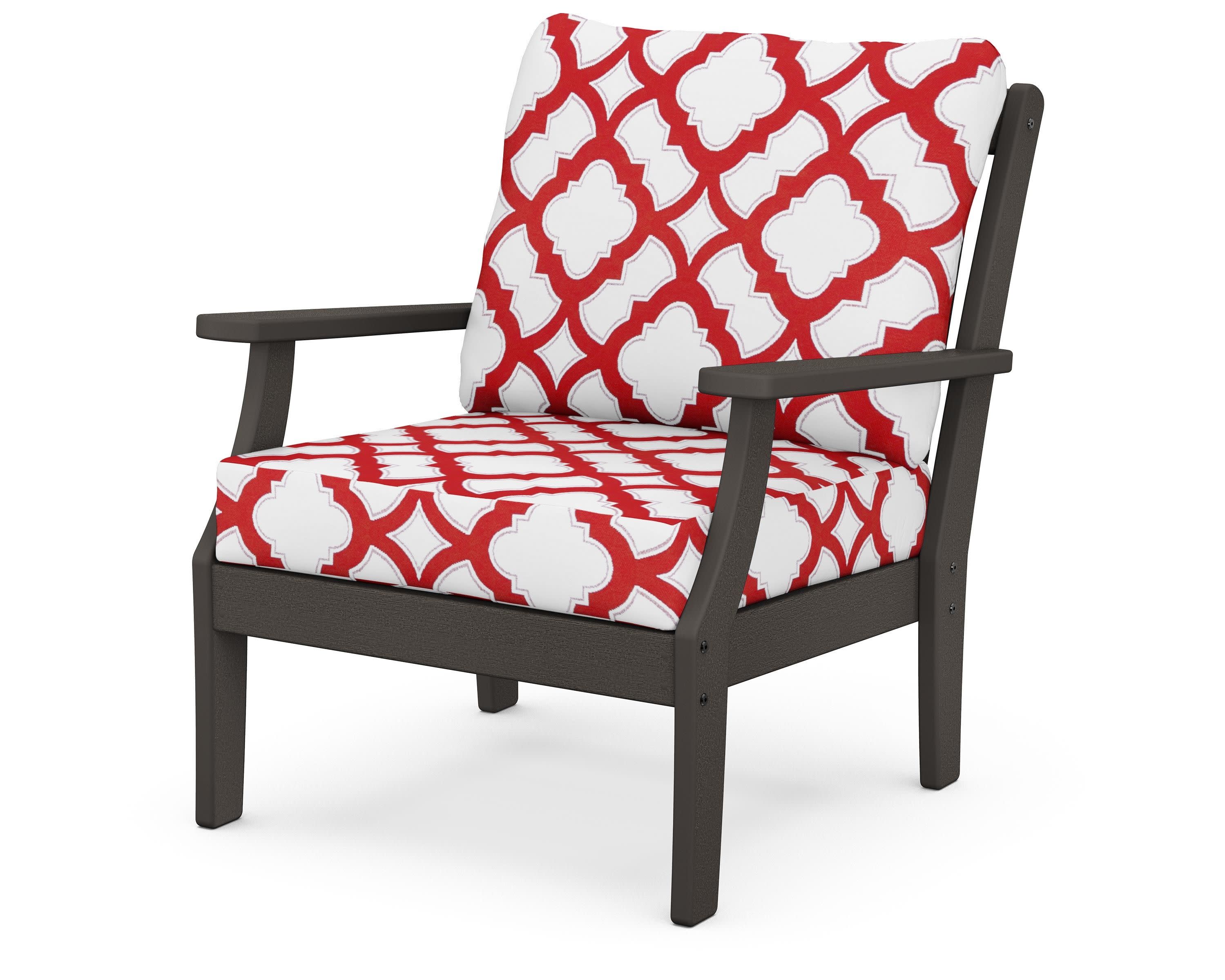 Braxton Deep Seating Chair in Vintage Coffee / Trellis Crimson