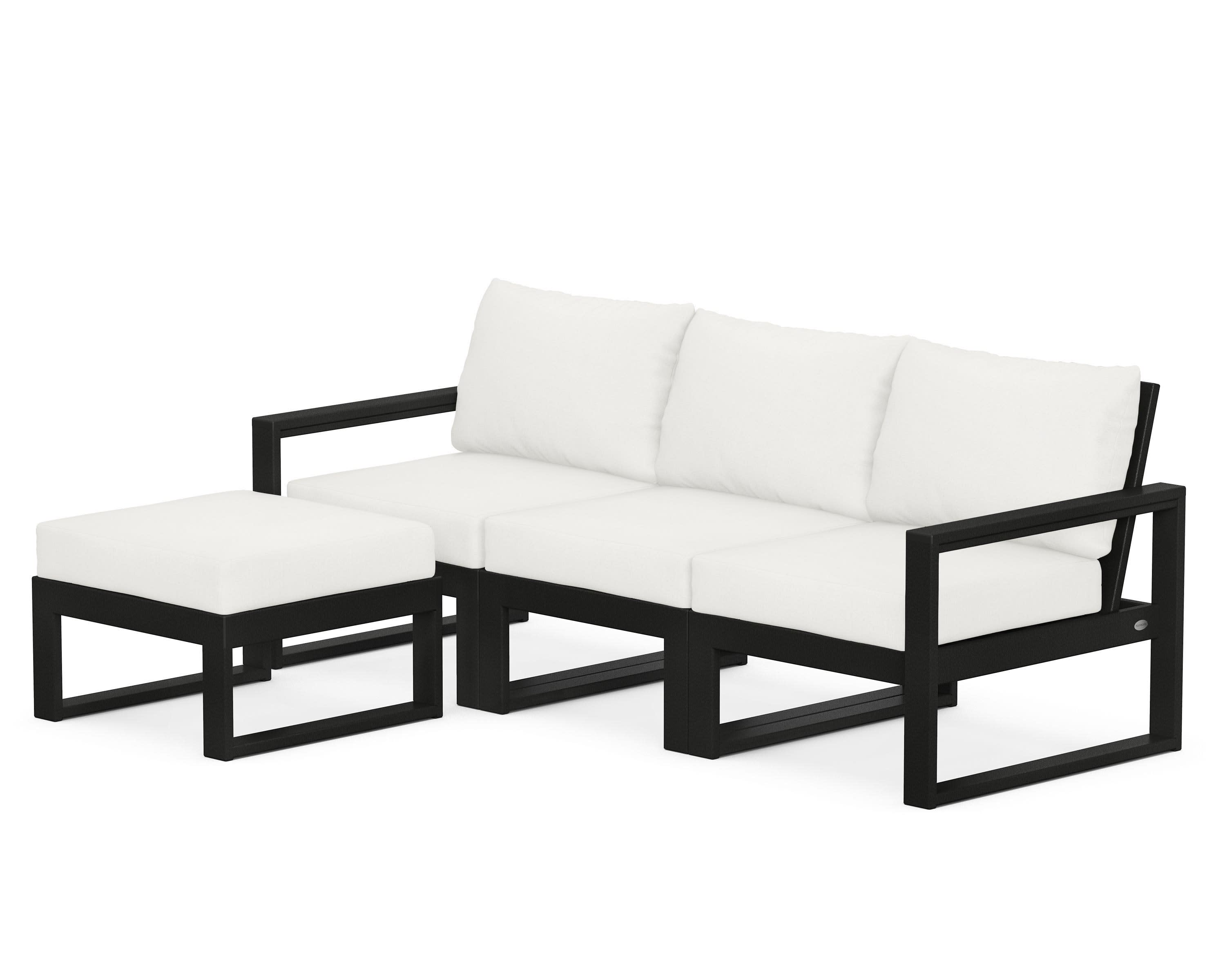 EDGE 4-Piece Modular Deep Seating Set with Ottoman in Black / Natural Linen