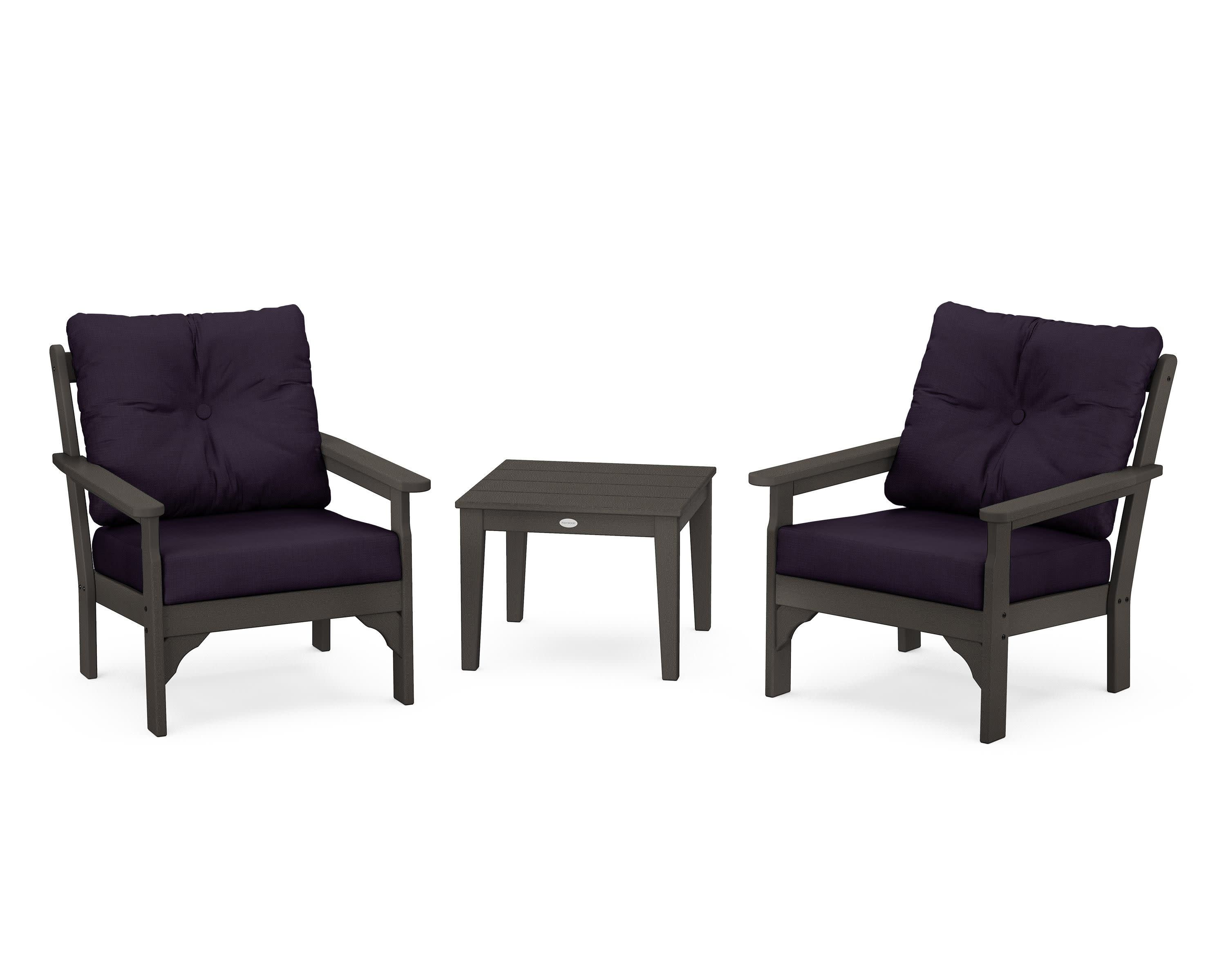 Vineyard 3-Piece Deep Seating Set in Vintage Coffee / Navy Linen