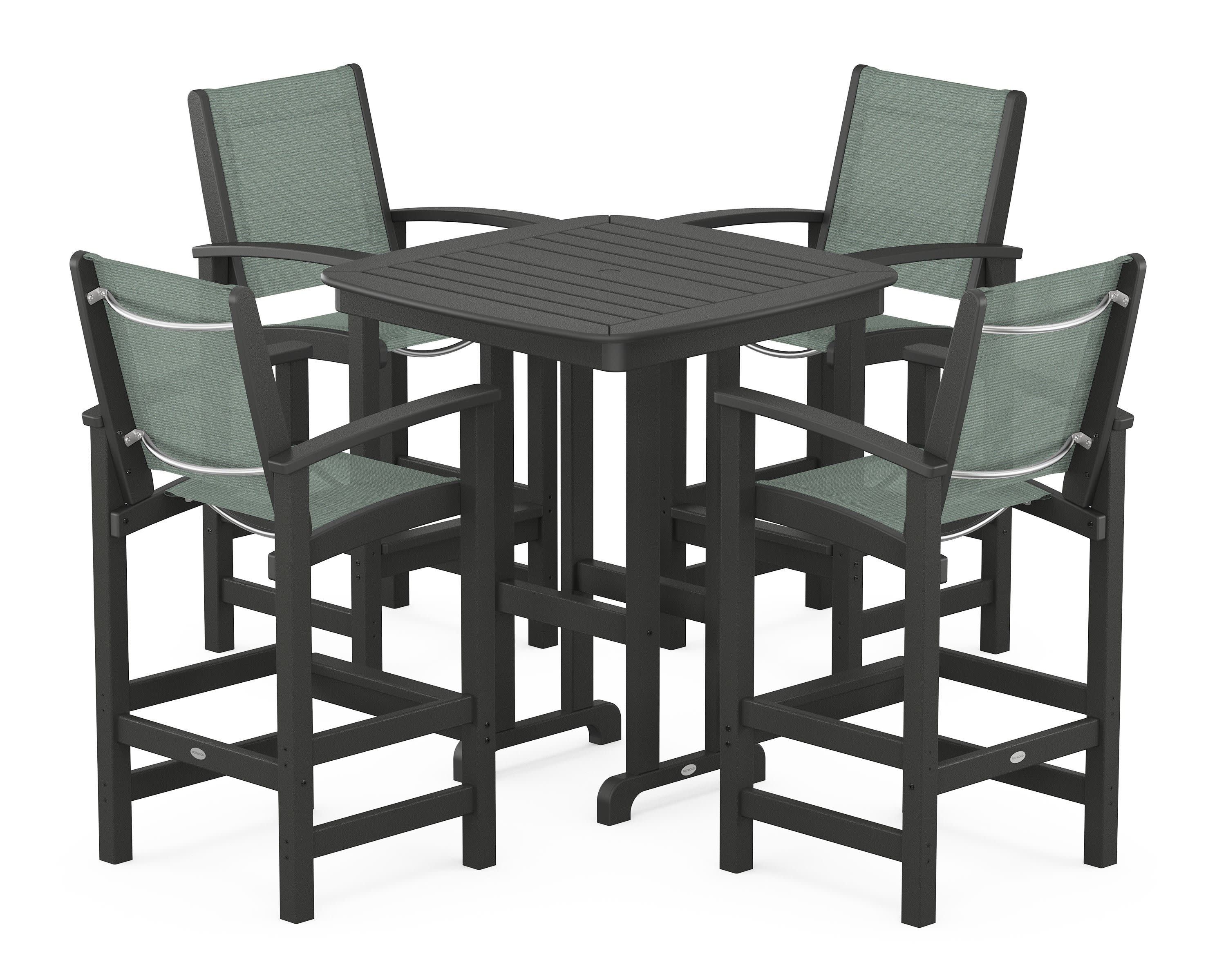 Coastal 5-Piece Bar Set in Black / Dupioni Sea Mist Sling