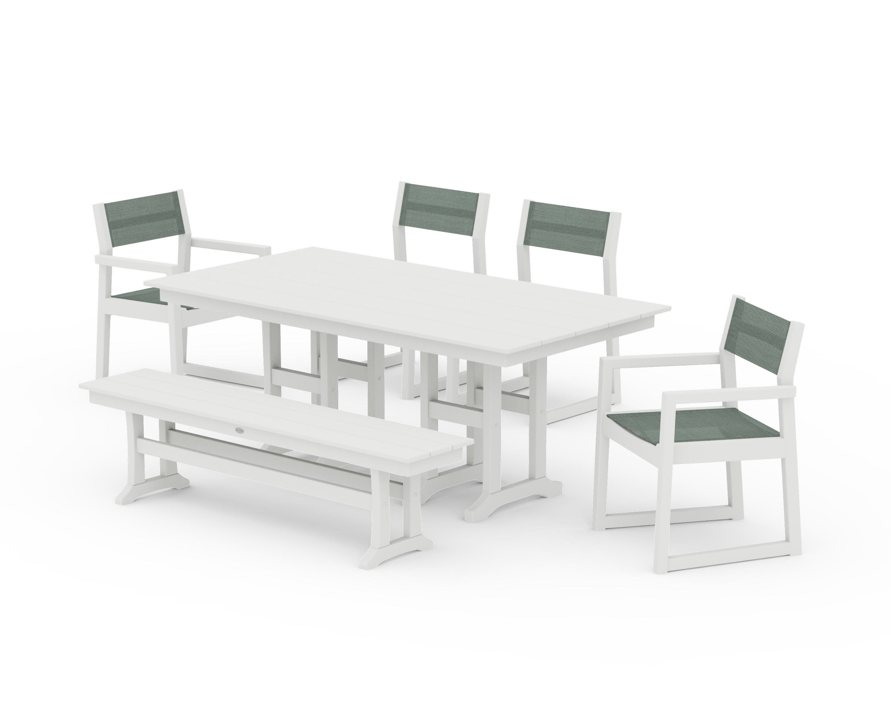 EDGE Sling 6-Piece Farmhouse Dining Set in Vintage White / Dupioni Sea Mist Sling