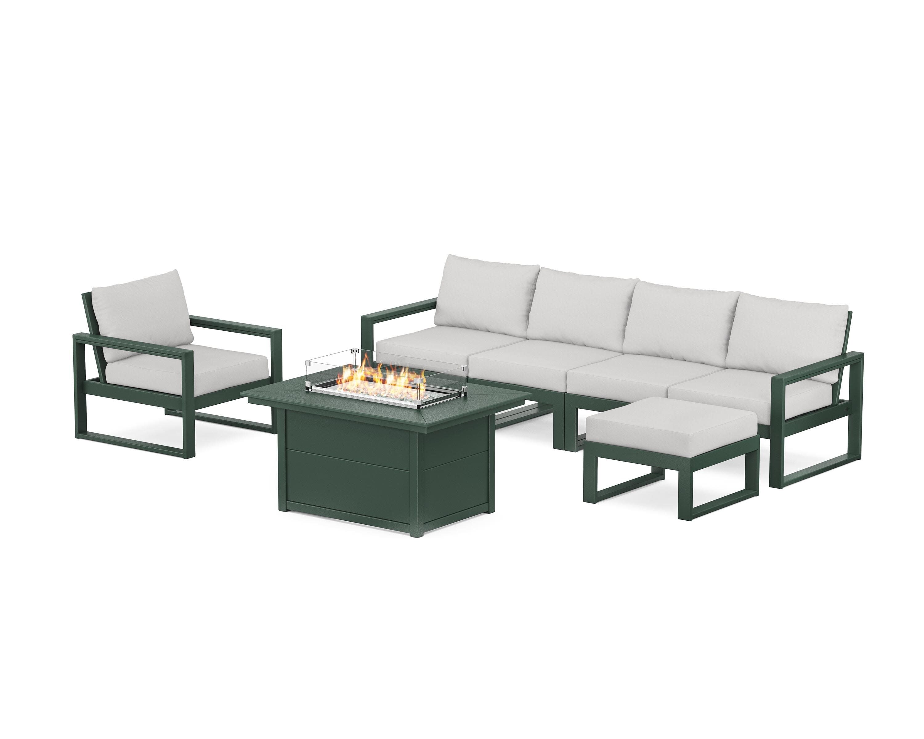 EDGE Sectional Lounge and Fire Pit Set in Green / Diamond in the Rough