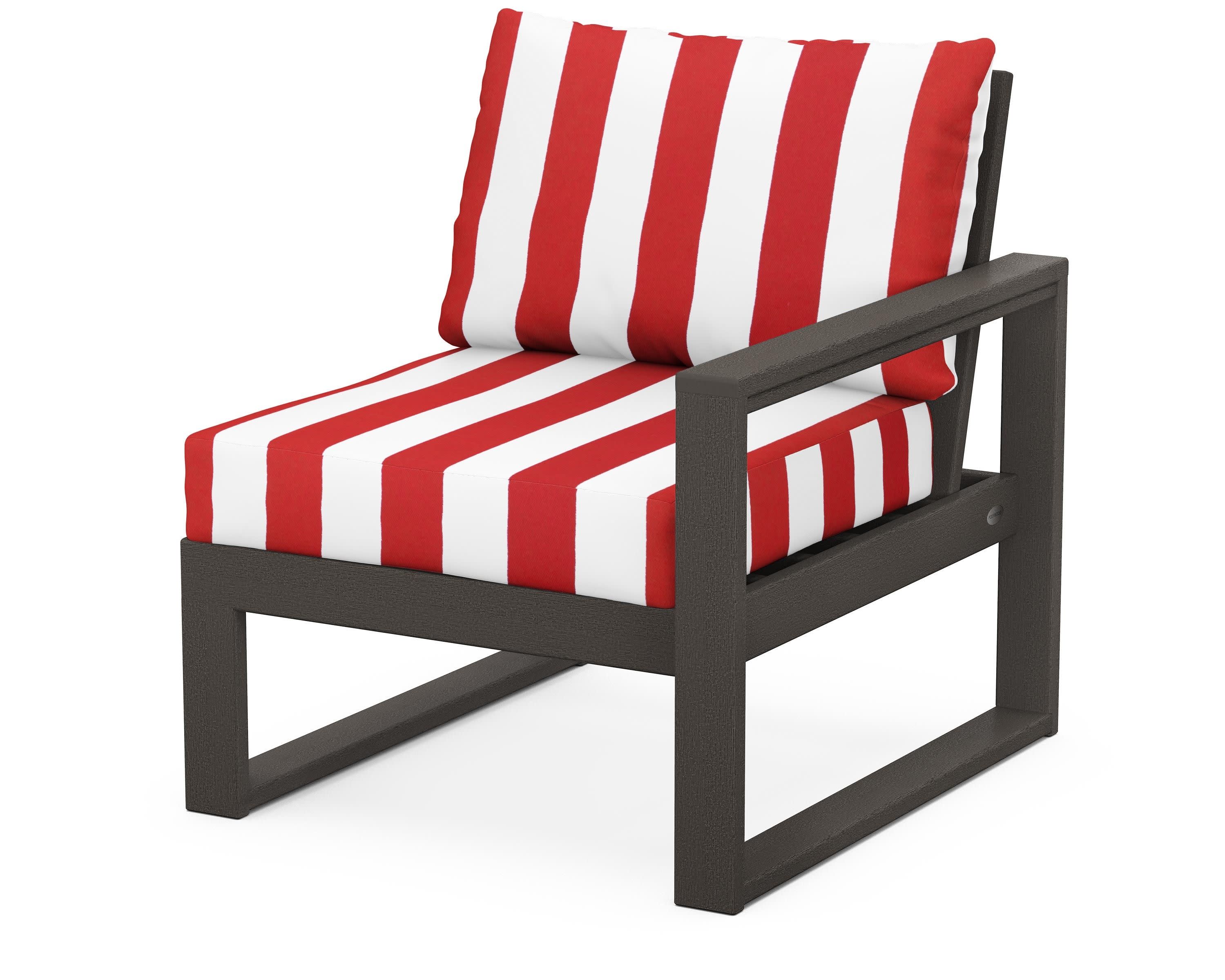 EDGE Modular Right Arm Chair in Vintage Coffee / Cabana Stripe Crimson