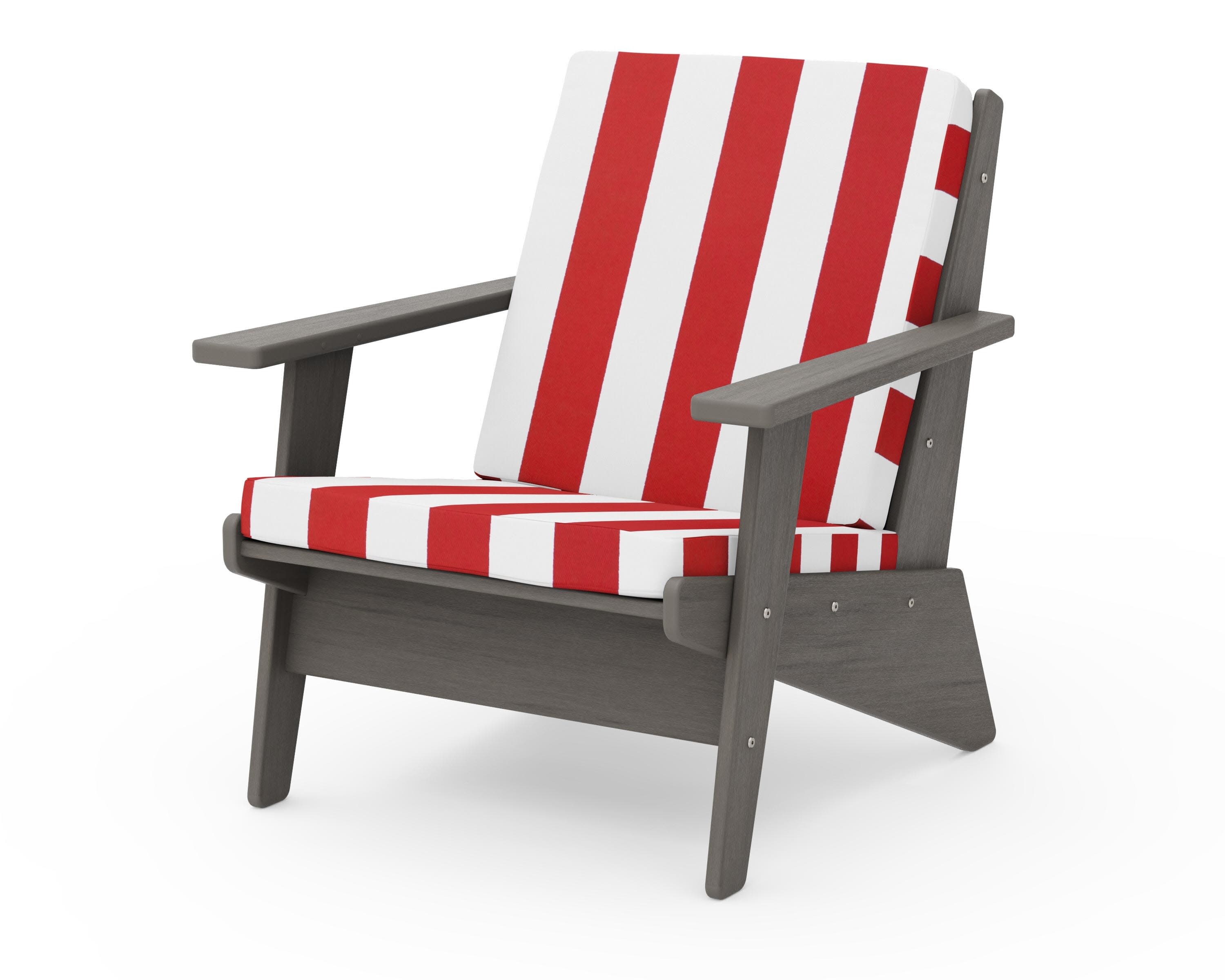 Riviera Modern Lounge Chair in Driftwood / Cabana Stripe Crimson