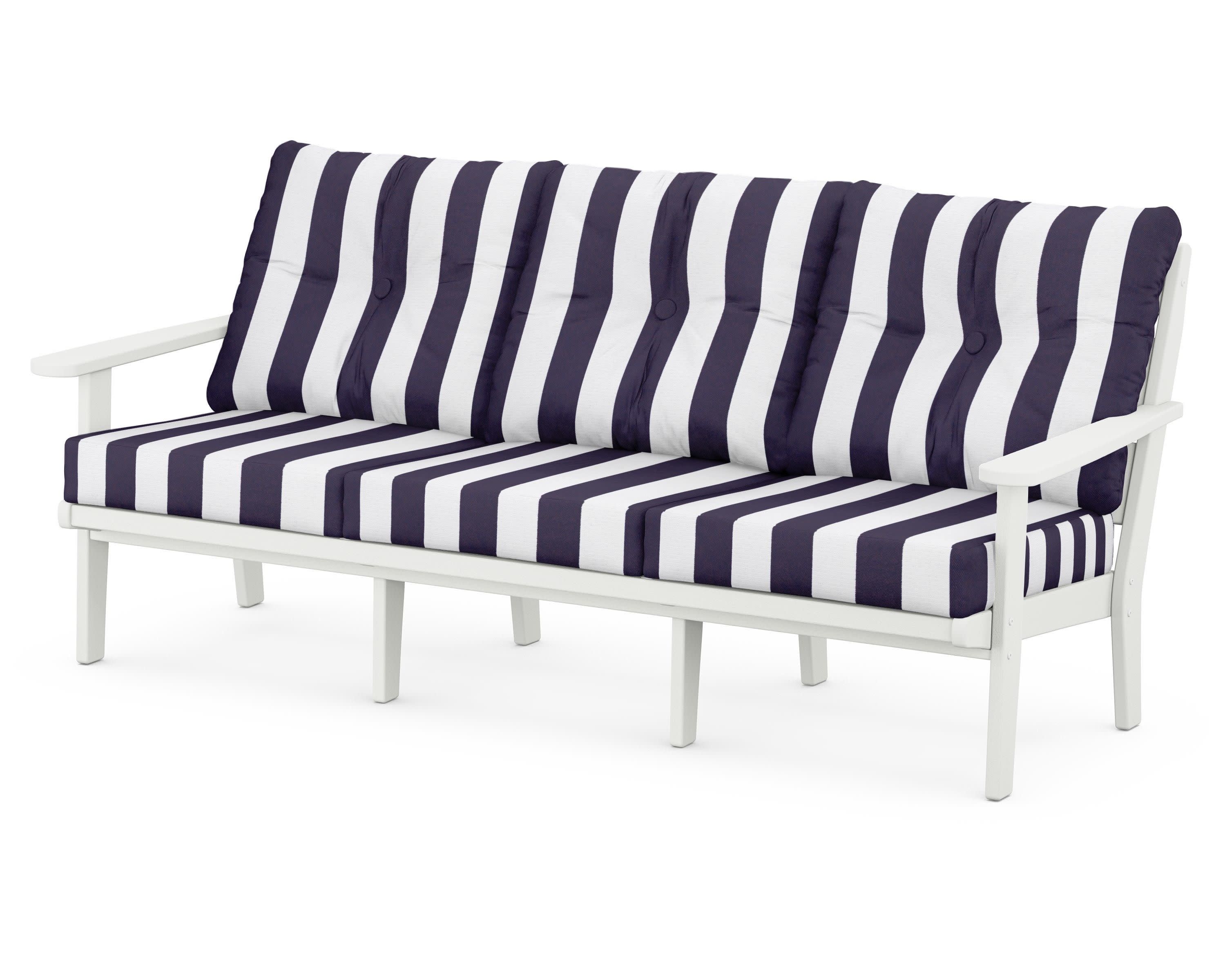 Lakeside Deep Seating Sofa in Vintage White / Cabana Stripe Navy