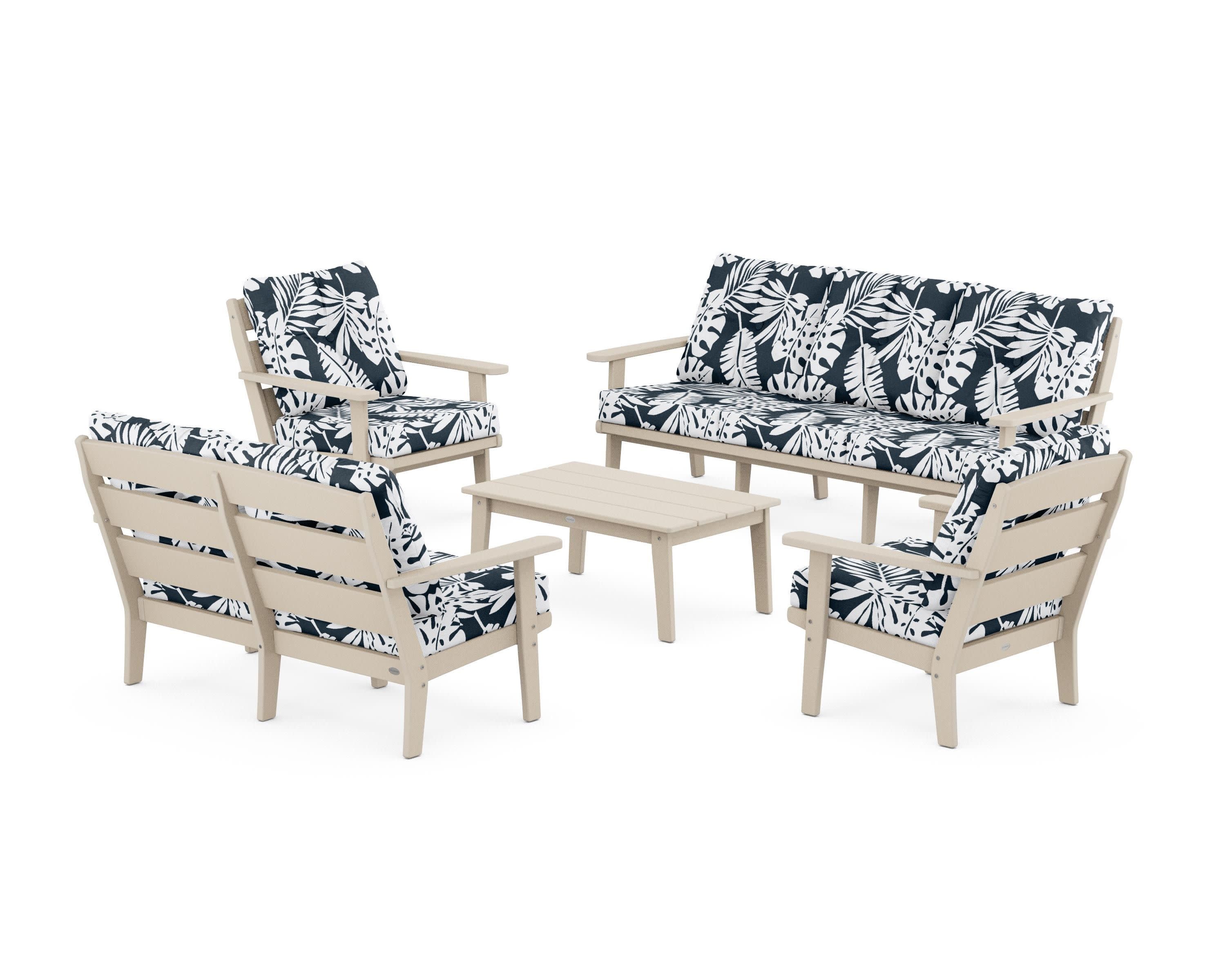 Lakeside 5-Piece Lounge Sofa Set in Sand / Leaf Marine Indigo