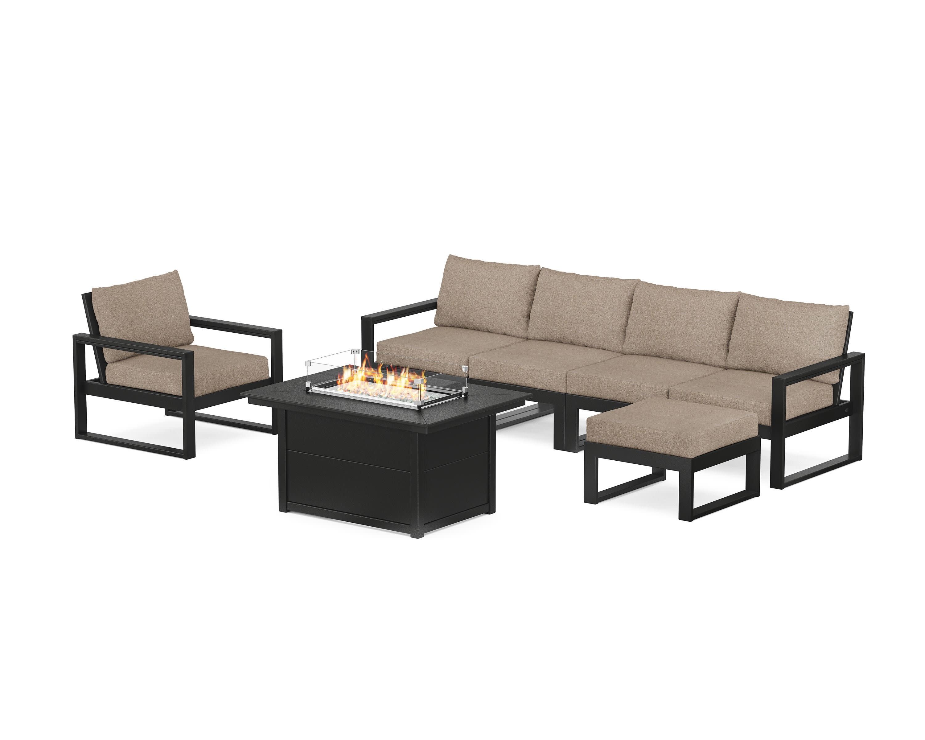 EDGE Sectional Lounge and Fire Pit Set in Black / Spiced Burlap