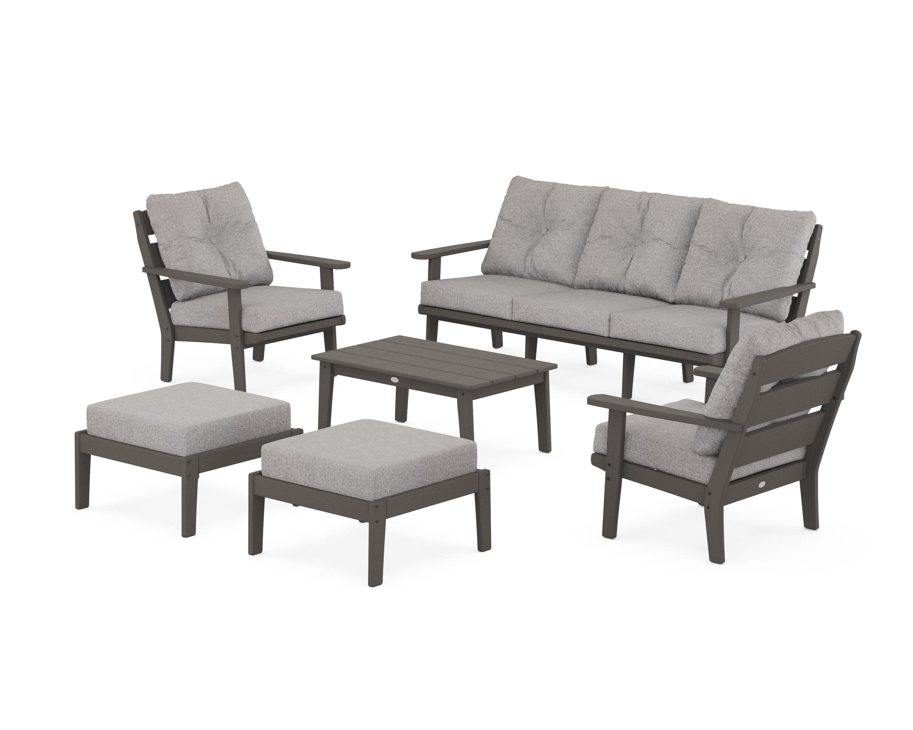 Lakeside 6-Piece Lounge Sofa Set in Vintage Coffee / Grey Mist