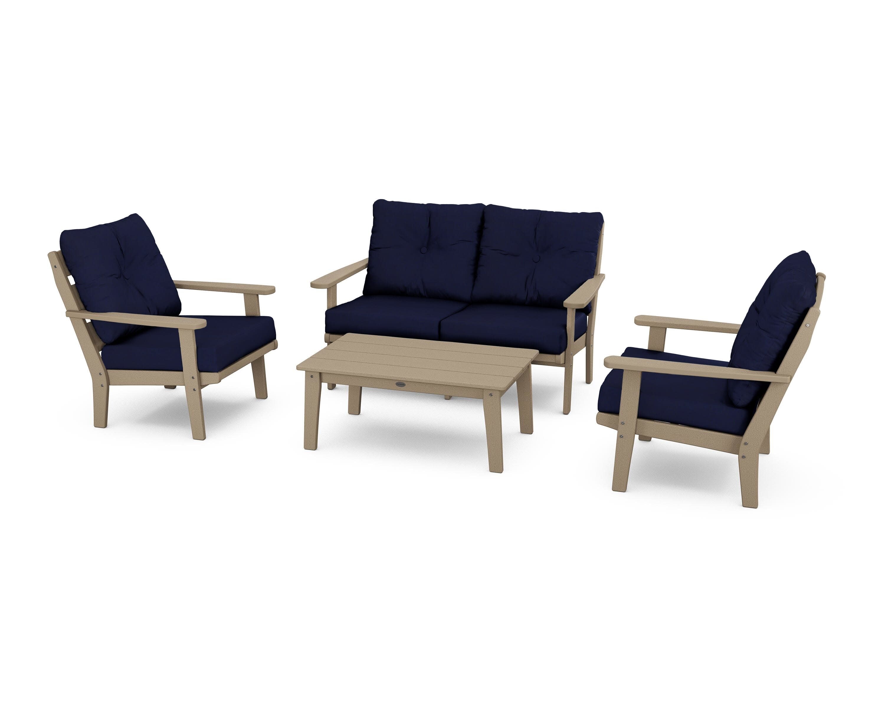 Lakeside 4-Piece Deep Seating Set in Vintage Sahara / Navy