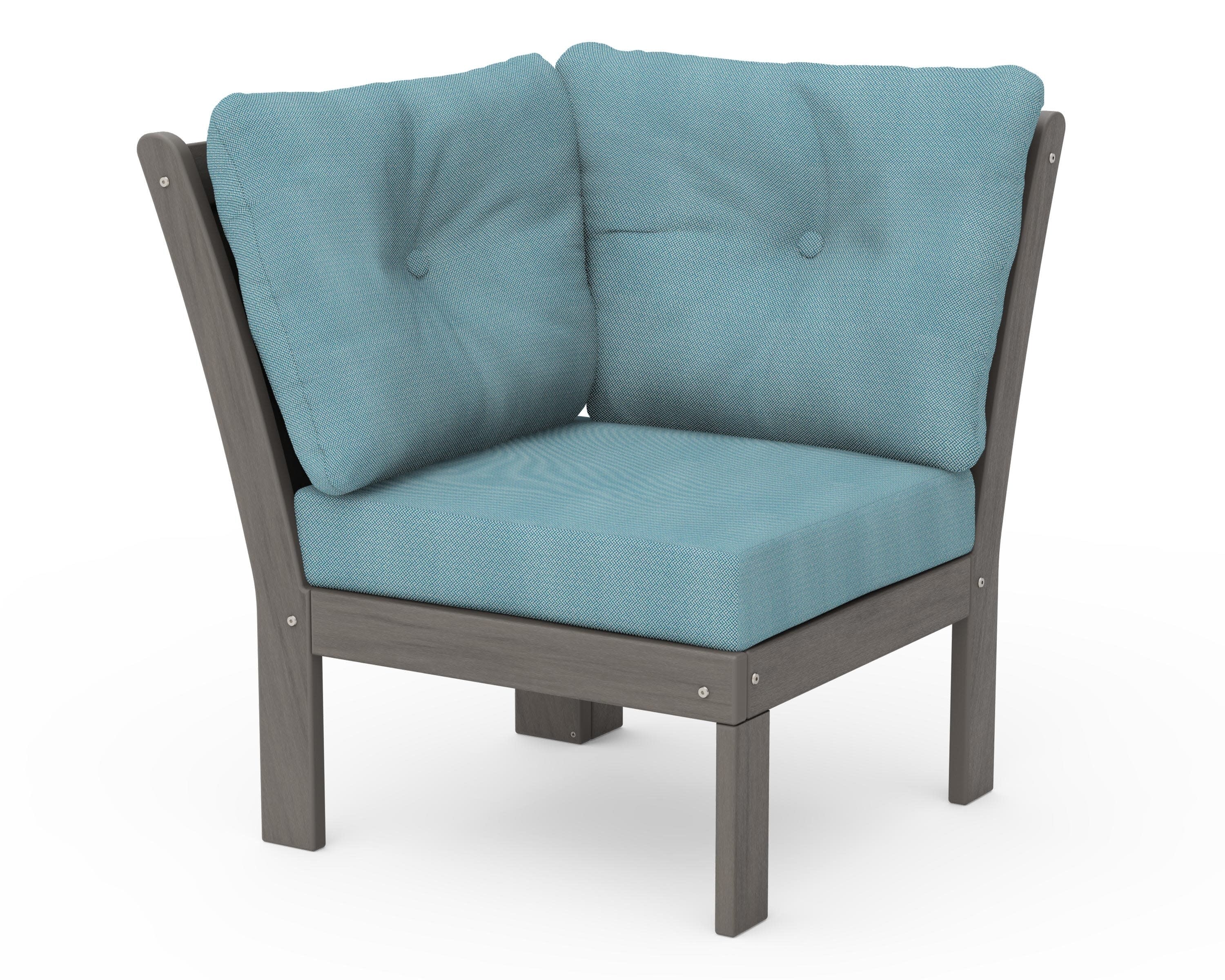 Vineyard Modular Corner Chair in Driftwood / Lattice Sky Blue