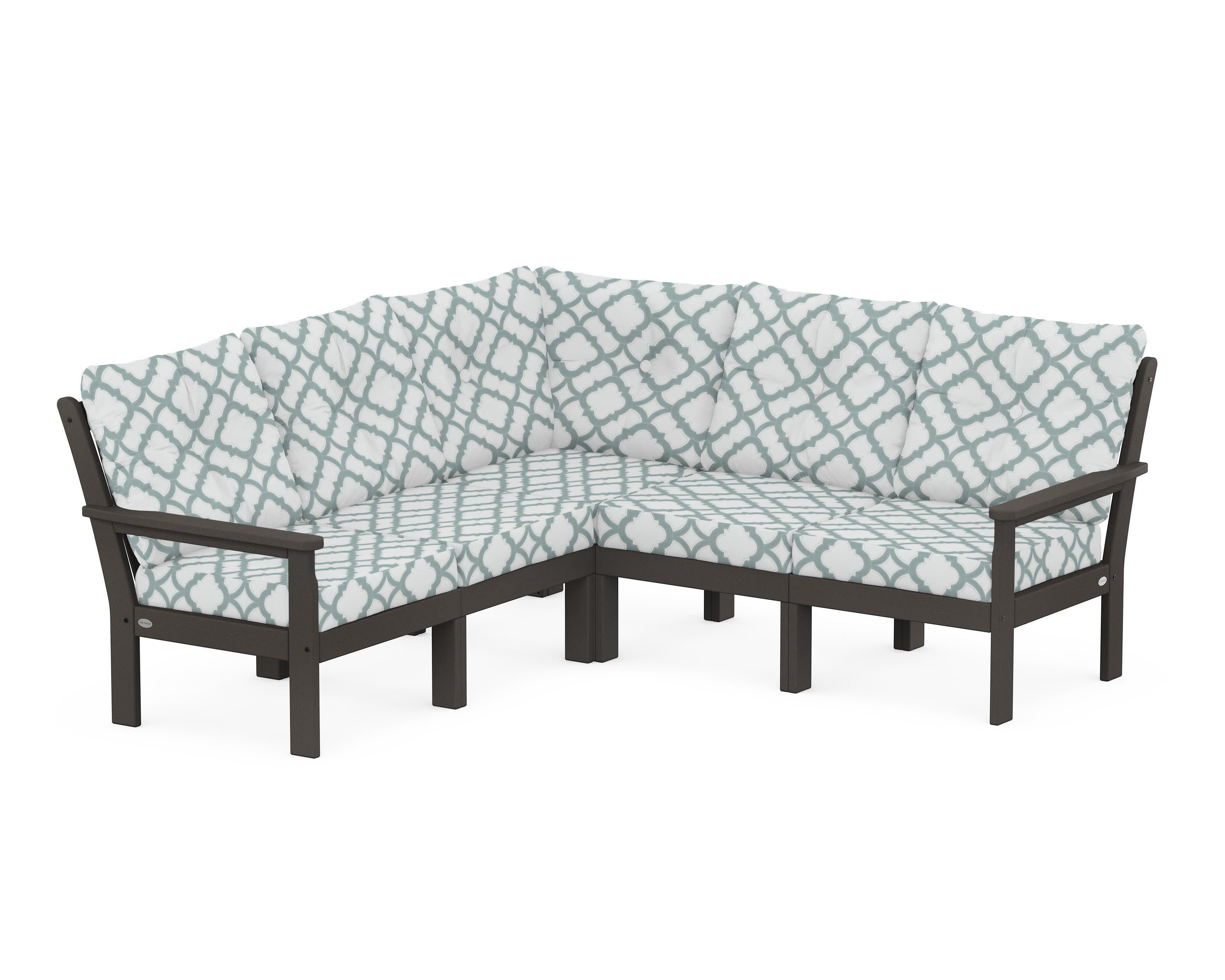 Vineyard 5-Piece Sectional in Vintage Coffee / Trellis Glacier Spa