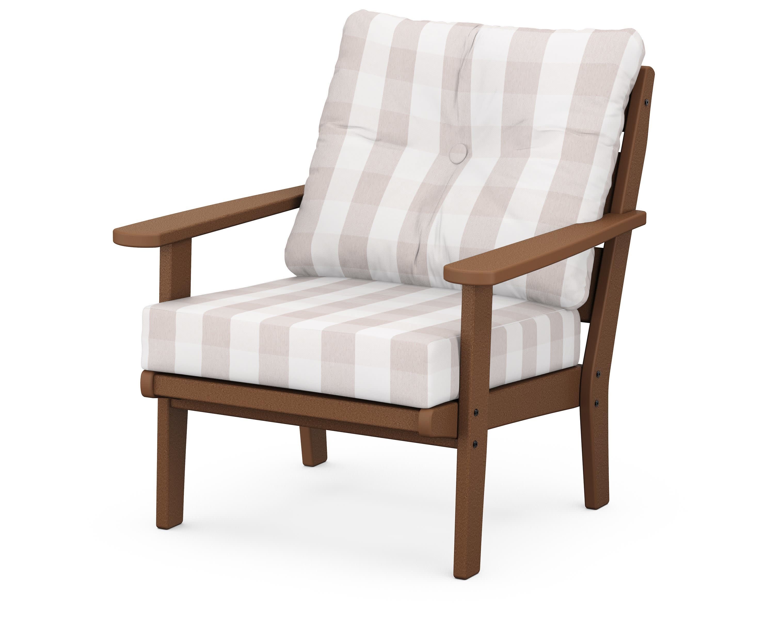 Lakeside Deep Seating Chair in Teak / Buffalo Plaid Dune Burlap