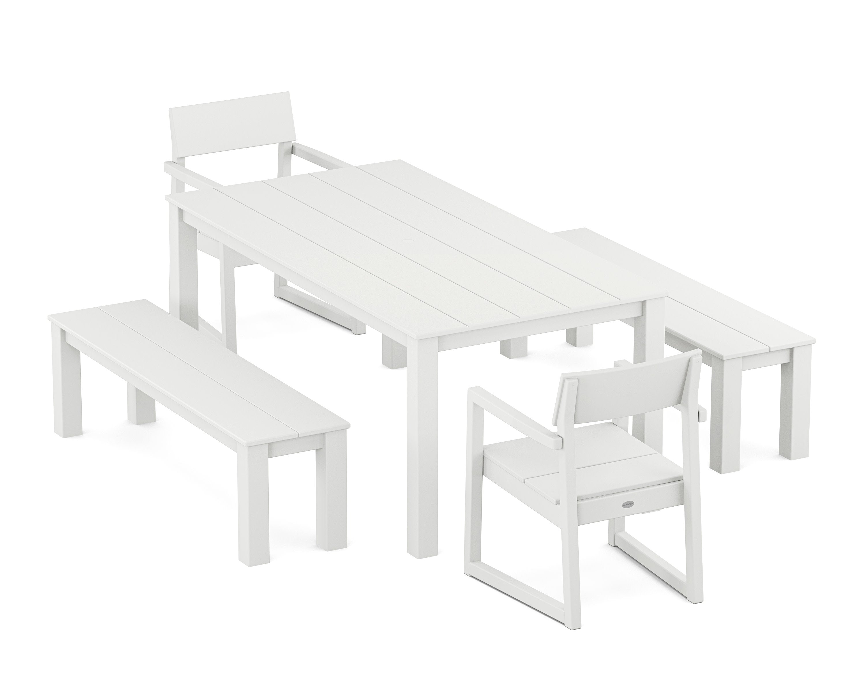 EDGE 5-Piece Parsons Dining Set with Benches in White